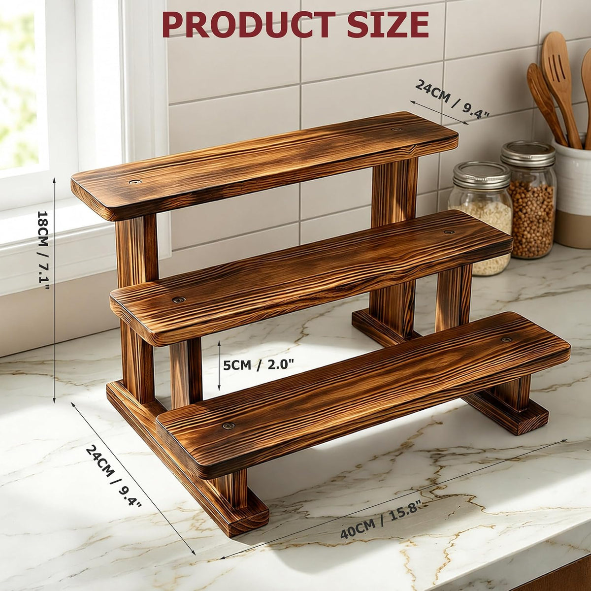 2 Pack 3 Tier Coffee Mug Display Shelf, Wooden Mug Organizer | Mug Display Shelve Coffee Station Organizer Display Rack