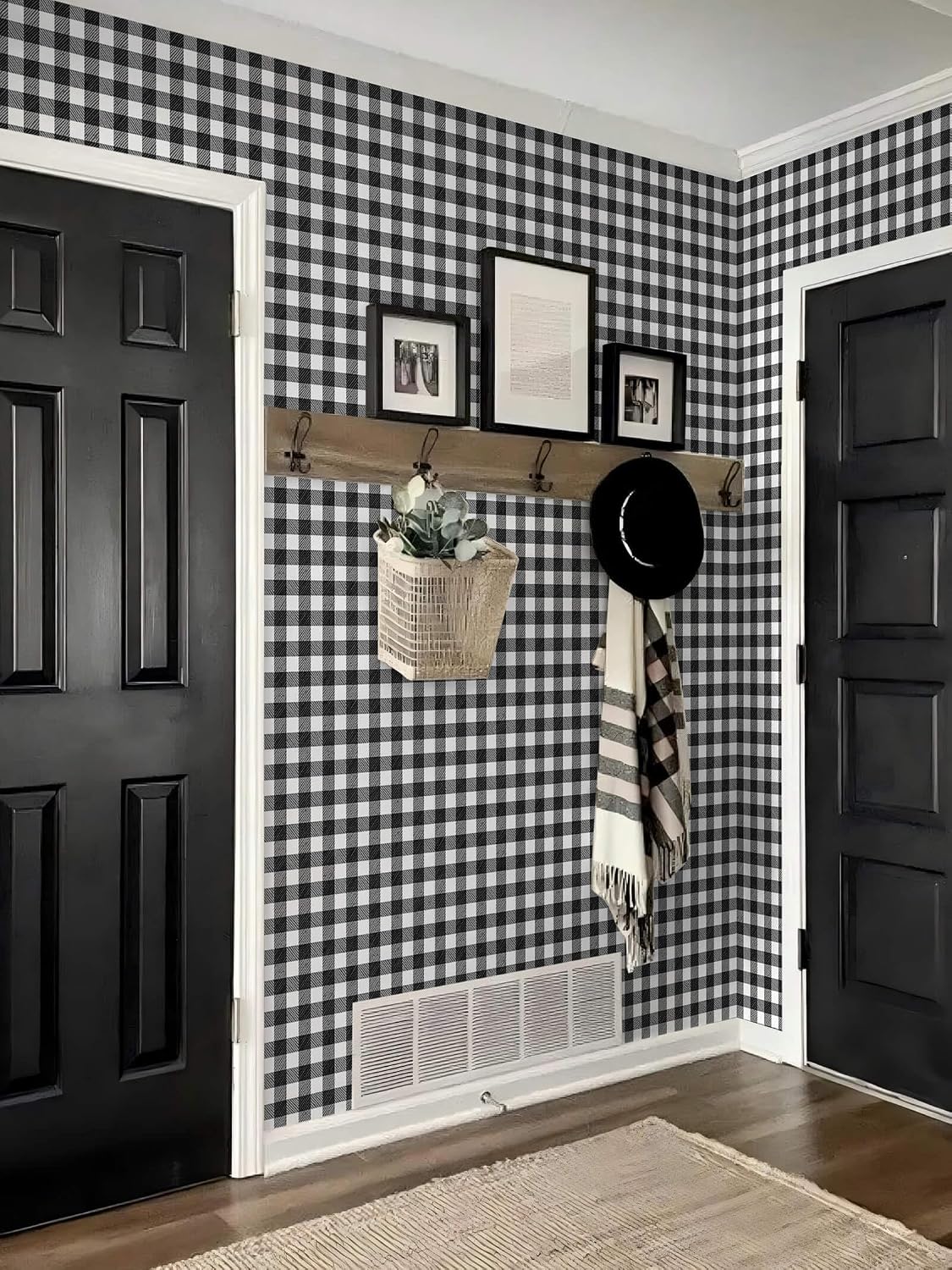 Checkered Wallpaper Black and White Wallpaper " Peel and Stick Modern / 196 x 17.3 / Black/white