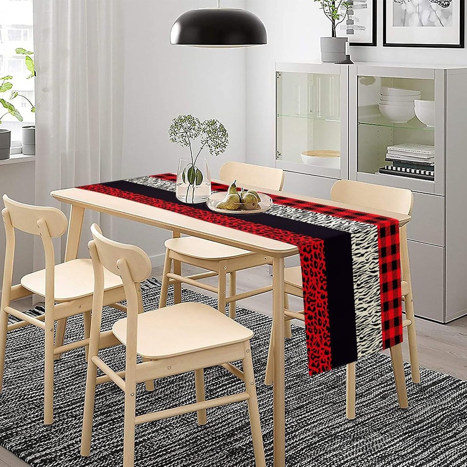 Leopard Print Table Runner Red Black Zebra Stripe Cheetah Print African Wildlife Pattern Geometric Splice Pattern
