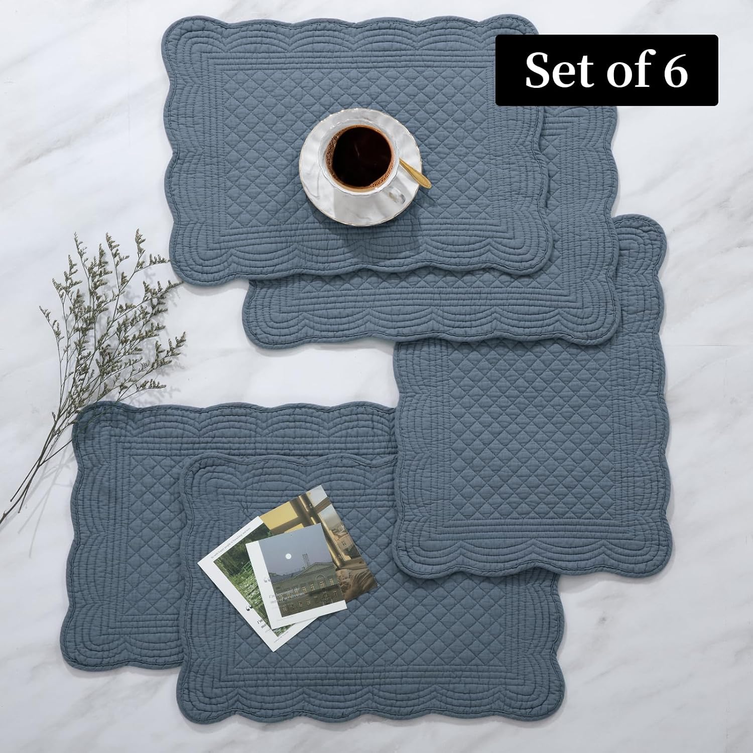 HOMBYS Quilted Placemats Set of 6 Washable-13x18 inches Rectangular Placemats for Kitchen Table-100% Cotton Fabric