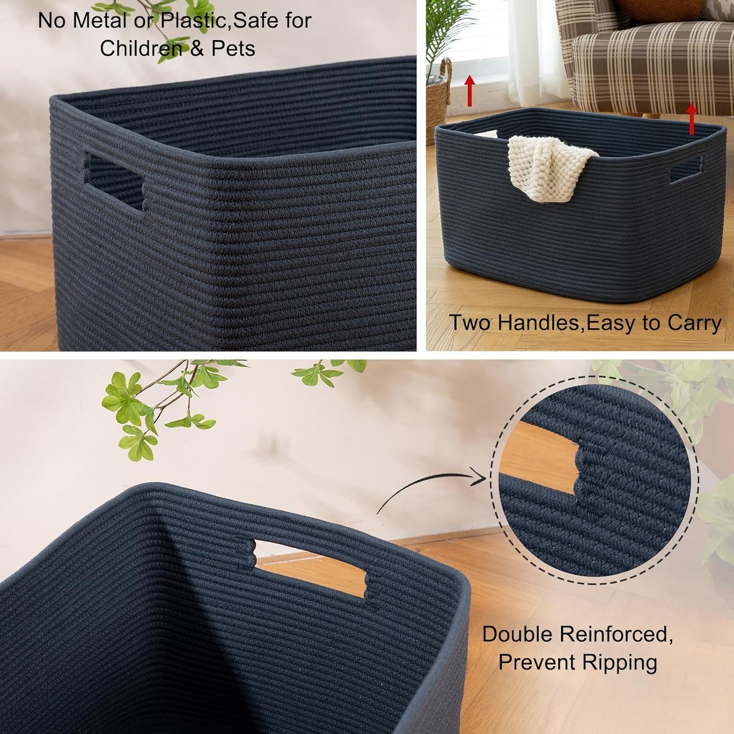 Woven Storage Basket / Blue / 22 x 17 x 12