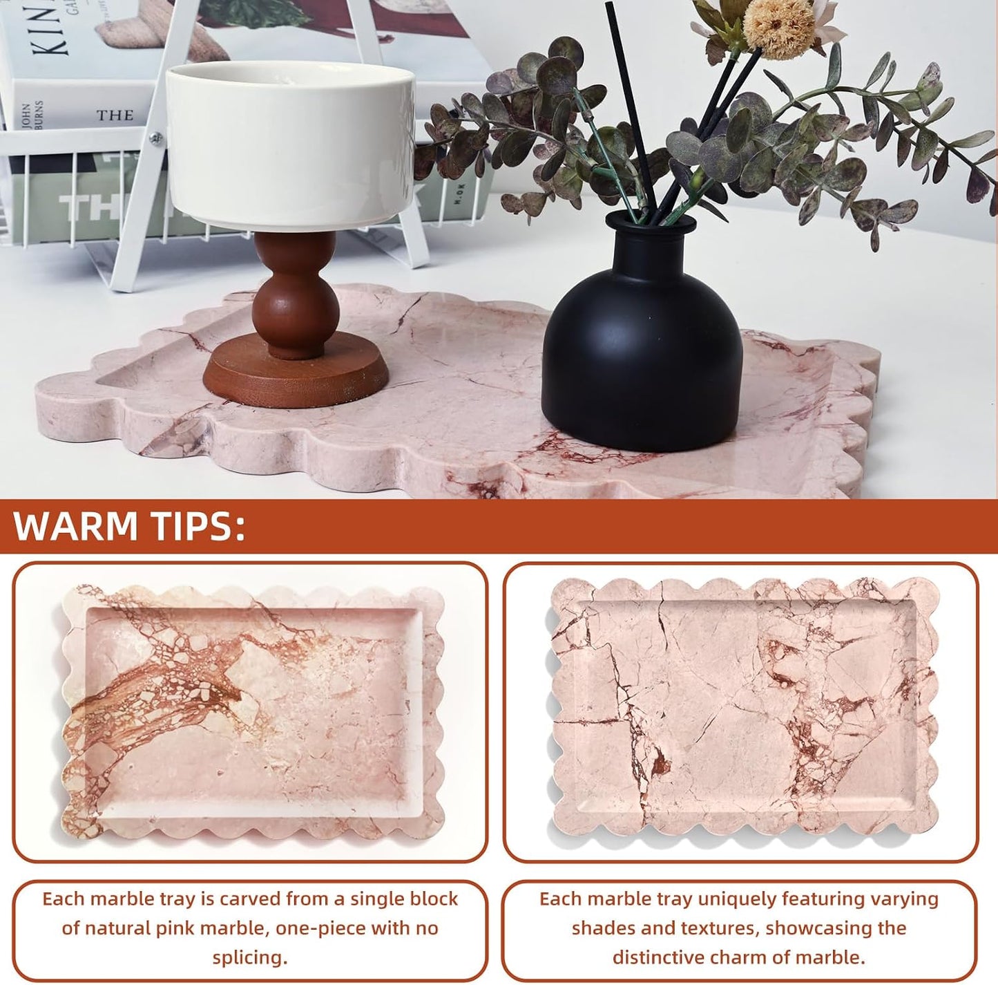 Natural Marble Vanity Tray / Scalloped Pink