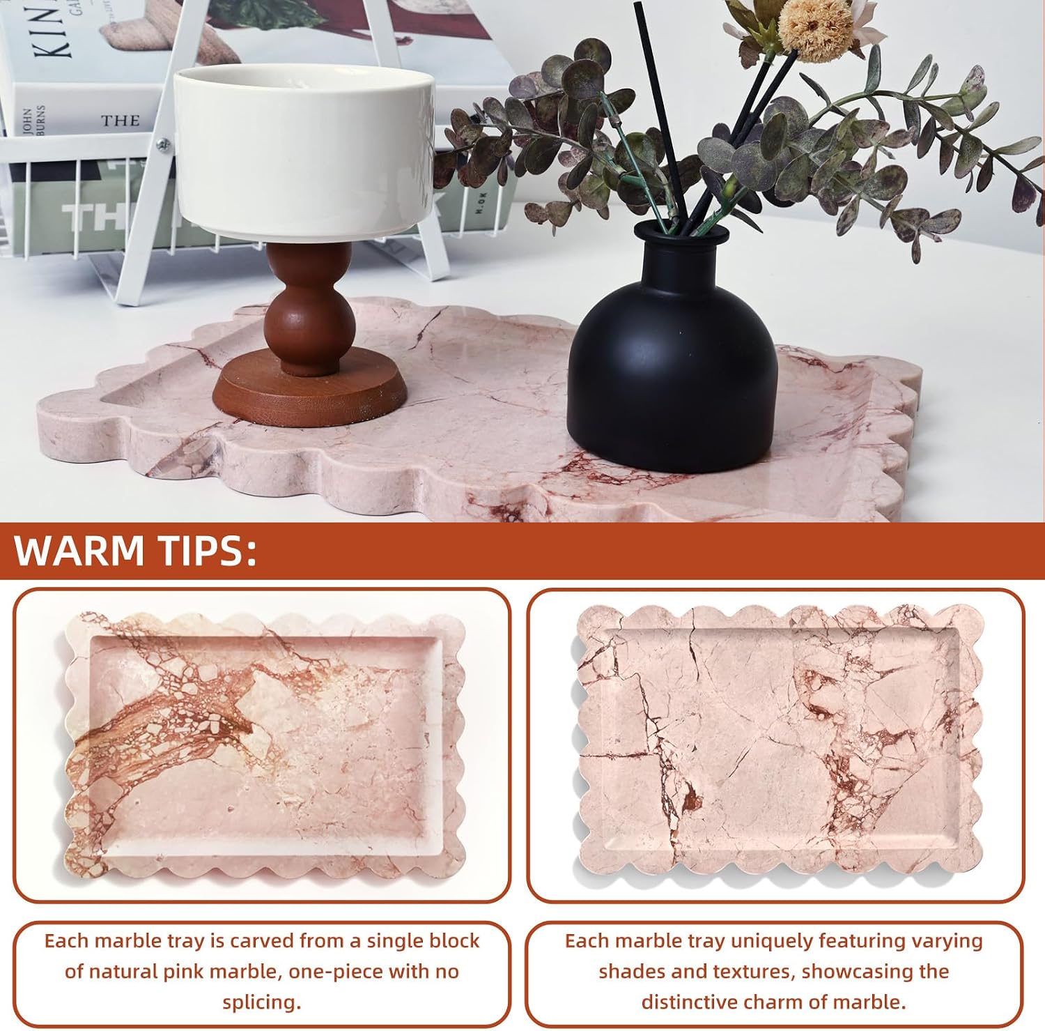 Natural Marble Vanity Tray / Scalloped Pink