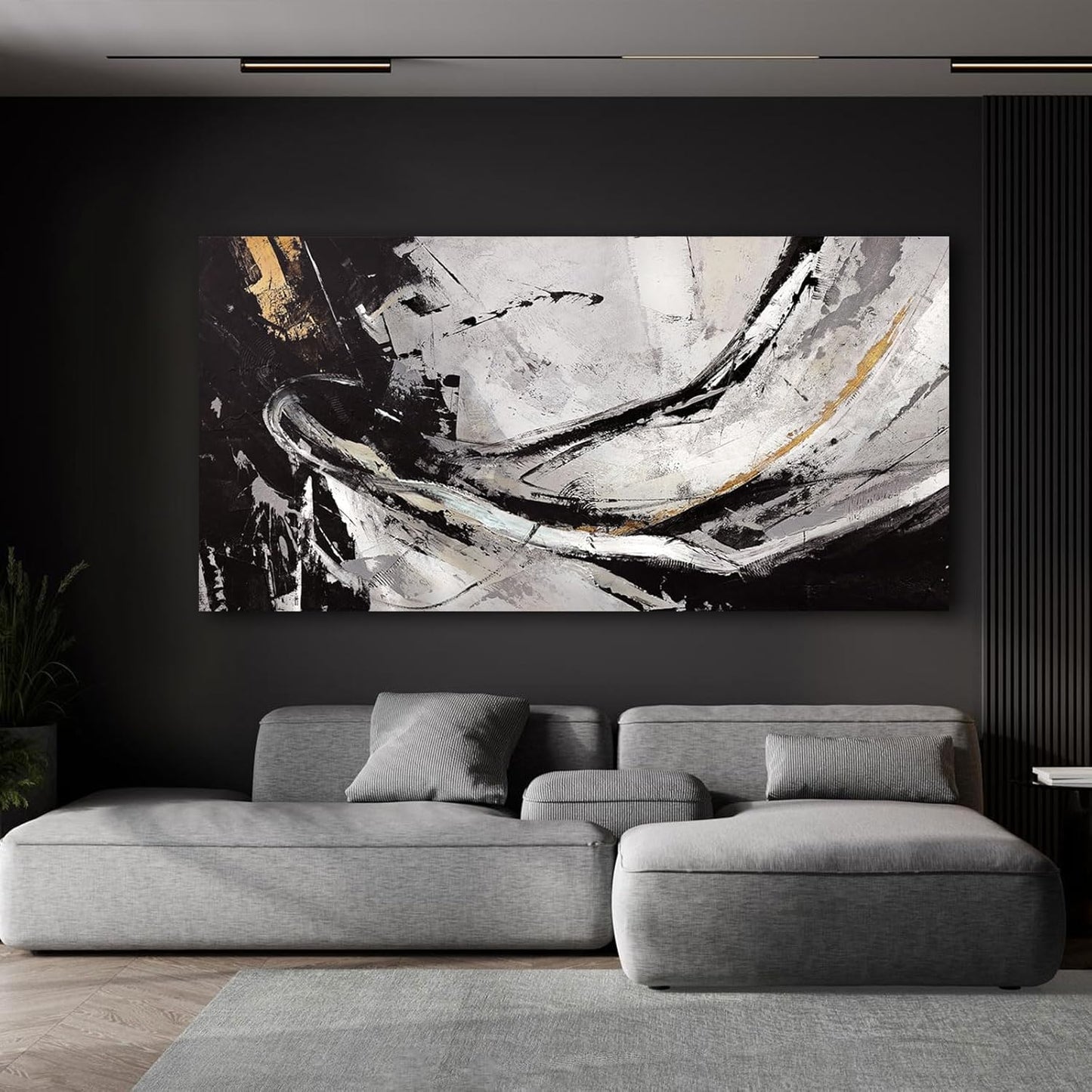 Abstract Canvas Wall Art Gold Decoration Art / 29 x 58 / Black