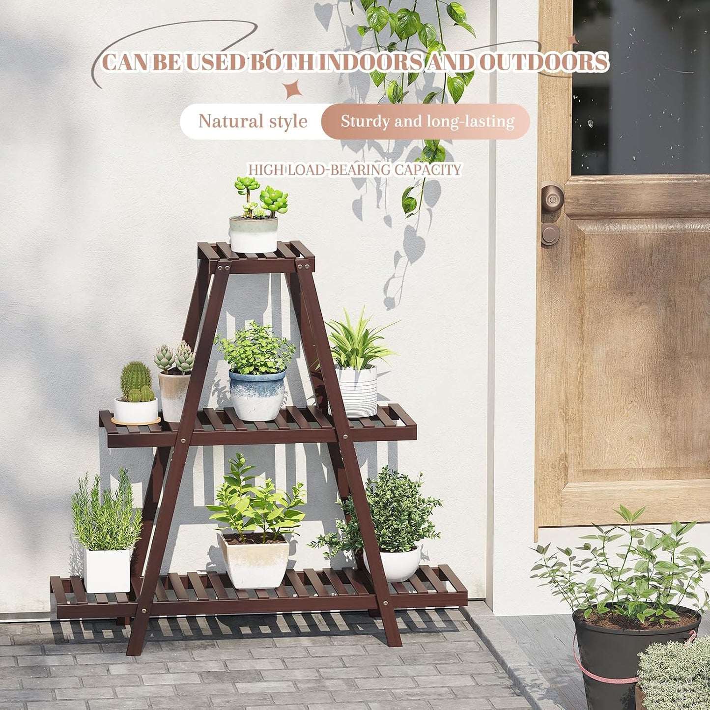 STDDRE Plant Stand For Indoor Outdoor Tiered Plant Shelf 3 Tier 8 Potted Bamboo Flower Holder Ladder Rack For Multiple