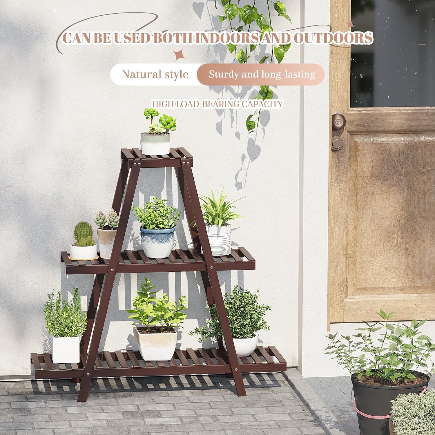 STDDRE Plant Stand For Indoor Outdoor Tiered Plant Shelf 3 Tier 8 Potted Bamboo Flower Holder Ladder Rack For Multiple