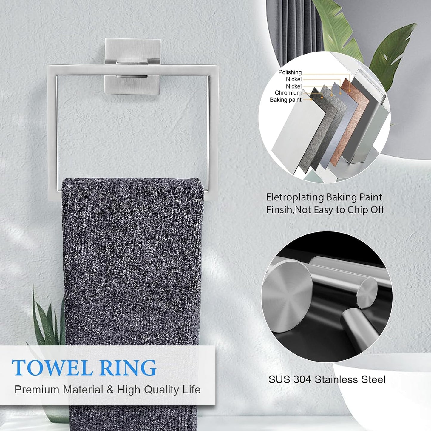 Brushed Nickel Bathroom Towel Bar Set Bathroom Accessories Hardware Set Including Double Towel Bar Towel Ring Coat Hook