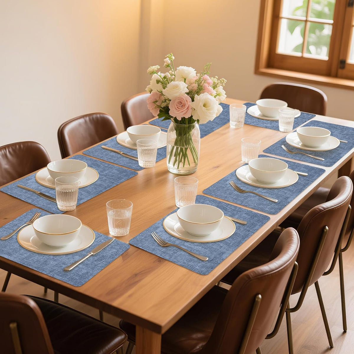 Maxpearl Faux Leather Placemats Set of 8, Easy to Clean, Blue | Waterproof - Heat Resistant - Non Slip - Wipe Clean