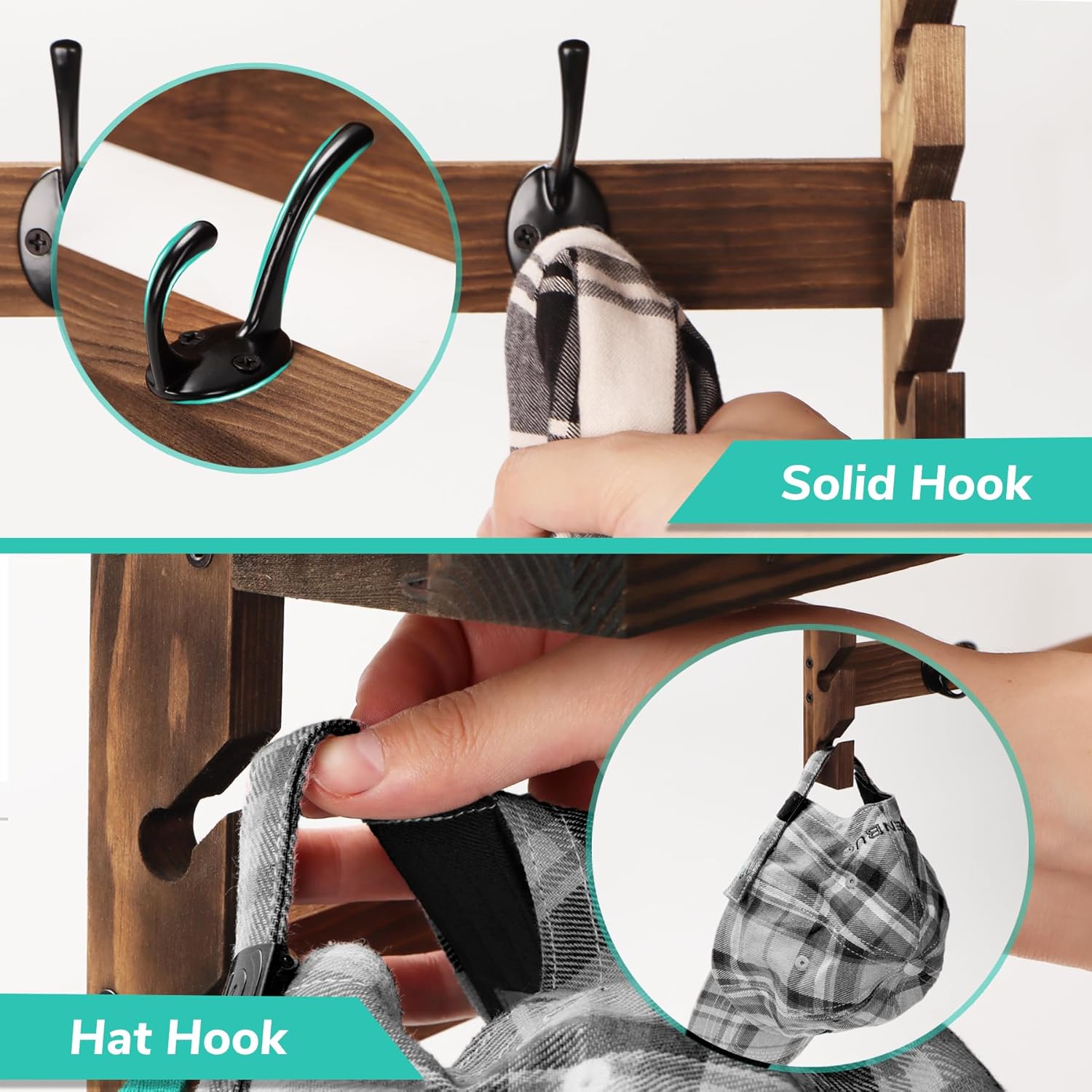 Wood Coat Hooks / 5 Hooks / 28.9 Inch