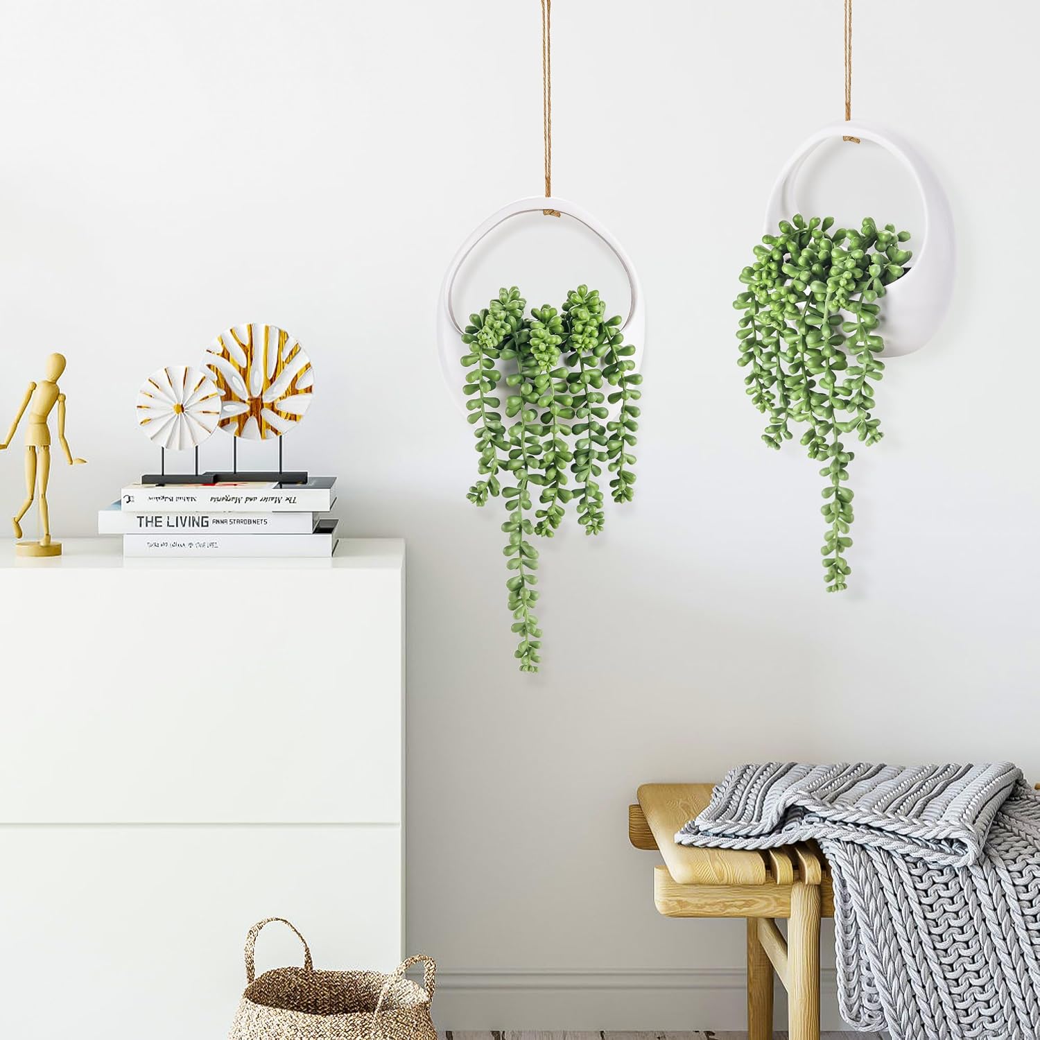 Strings Artificial Plants Indoor Outdoor for Boho Wall Decor / White