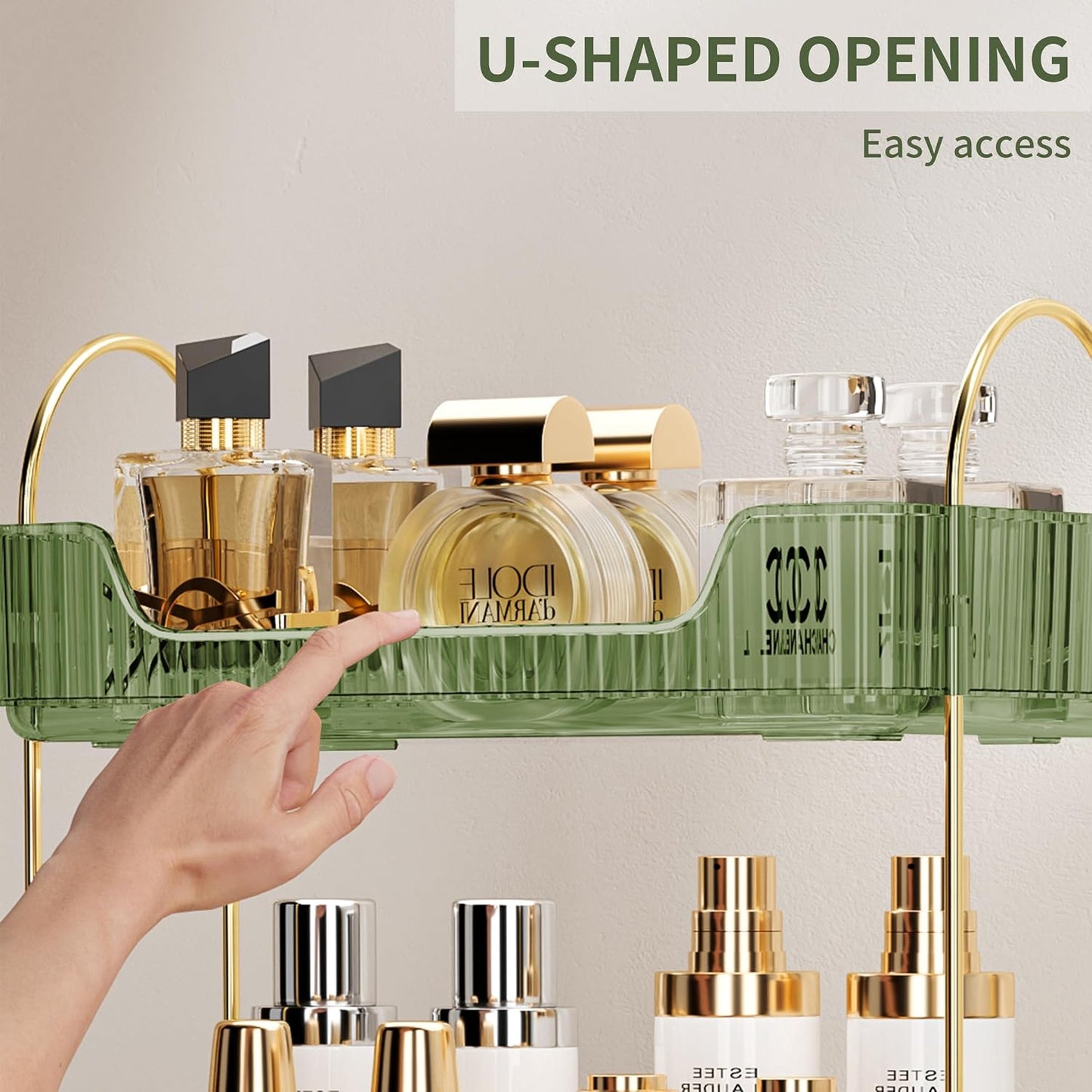 Akinbas 3 Tier Bathroom Organizer Countertop Makeup Perfume Tray Skincare Organizer for Bathroom Dresser Vanity (Green)