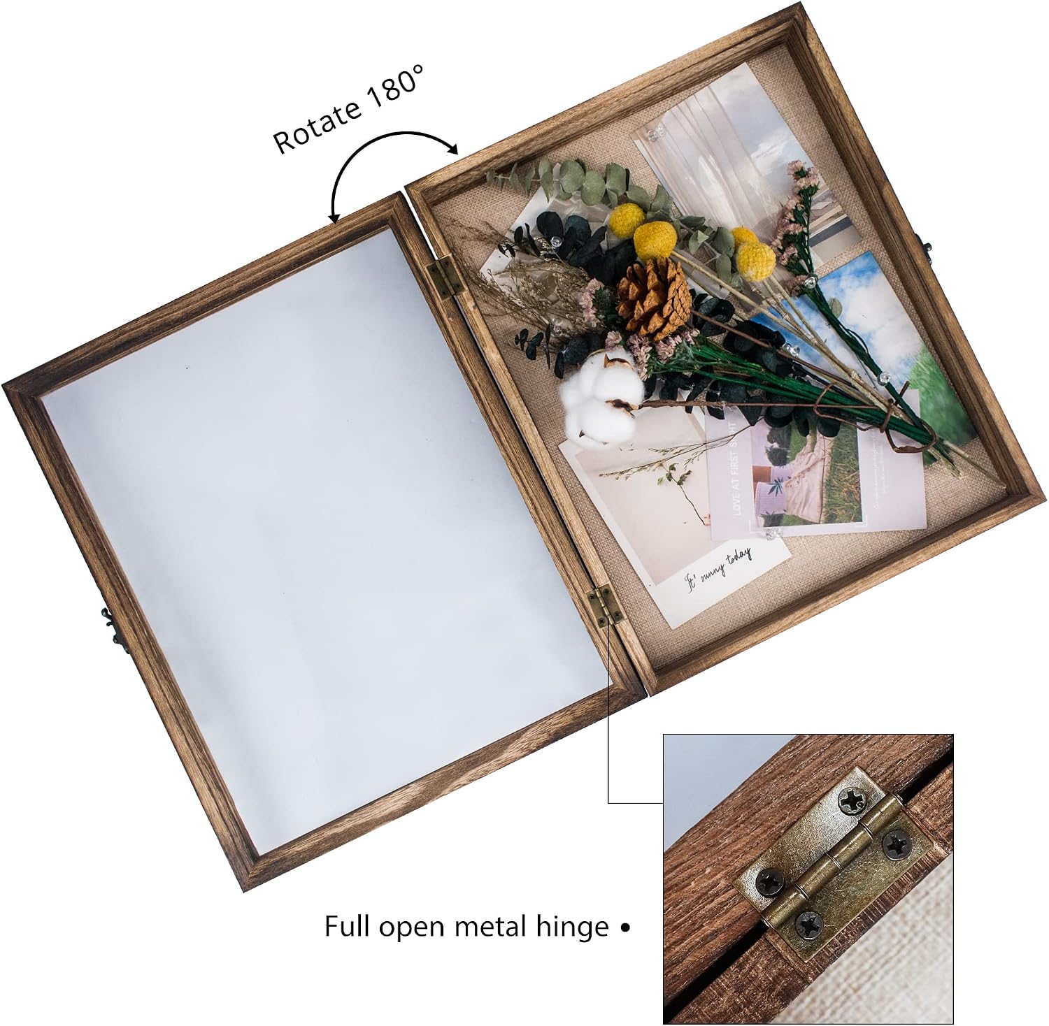 GraduationMall 11x14 Shadow Box Frame Solid Wood Glass Door Display Case with Linen Back and 6 Stick Pins,1.5 inches