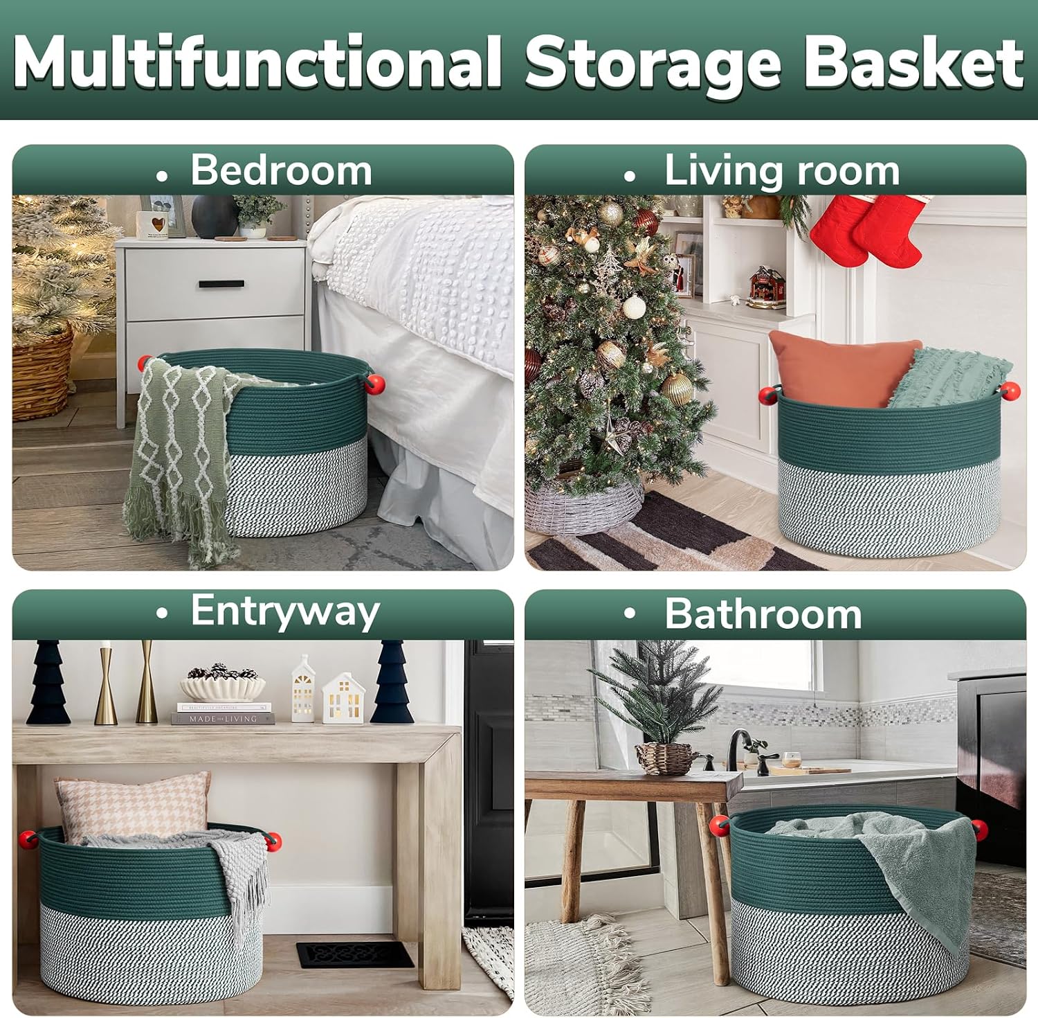 Large Storage Basket / Green / 21.7 x 21.7 x 13.8