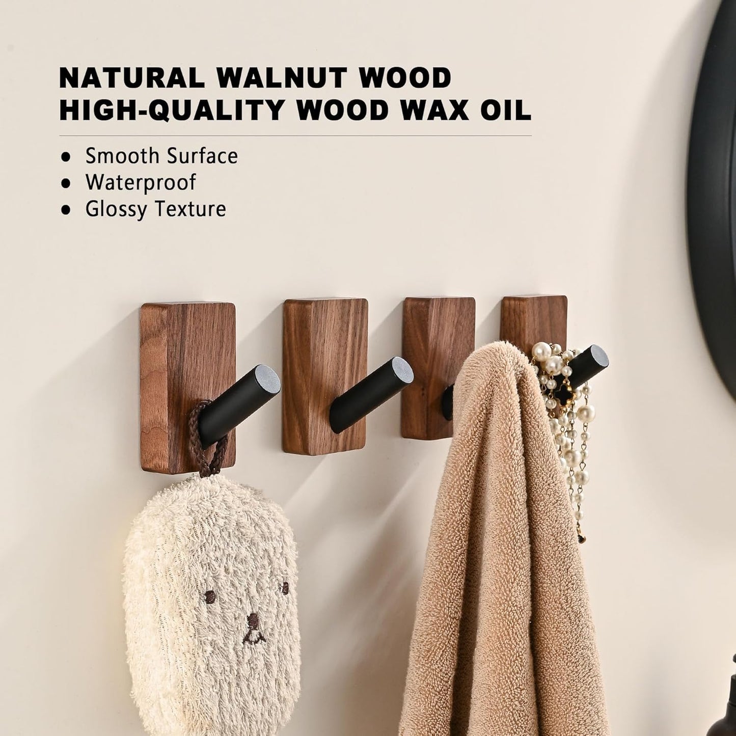 Wooden Wall Hooks for Hanging / 3.1 Inches / Set of 4