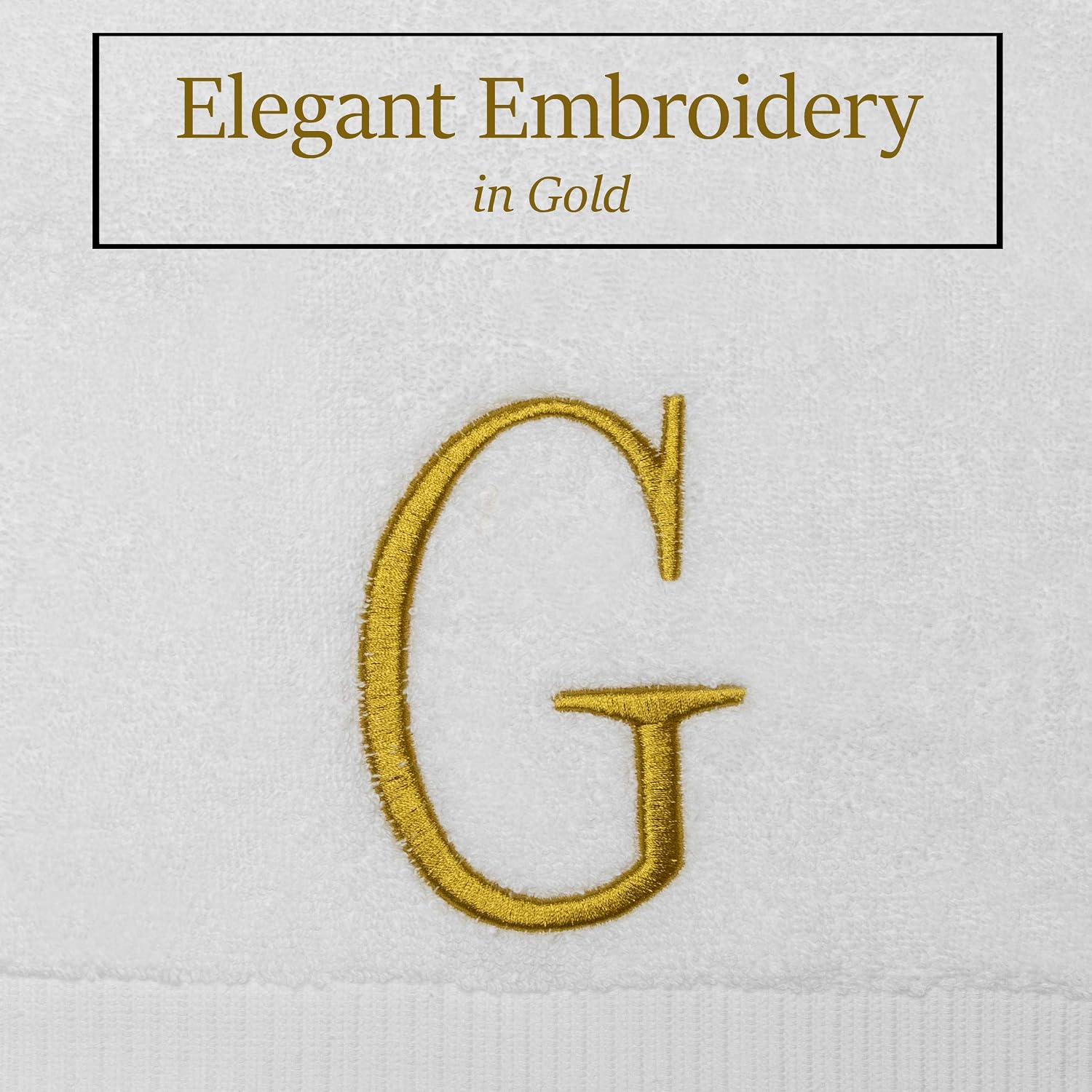 White with Gold Monogrammed Hand Towels for Bathroom - Set of 2 Letter G | Luxury Hotel Quality Initial Towels For