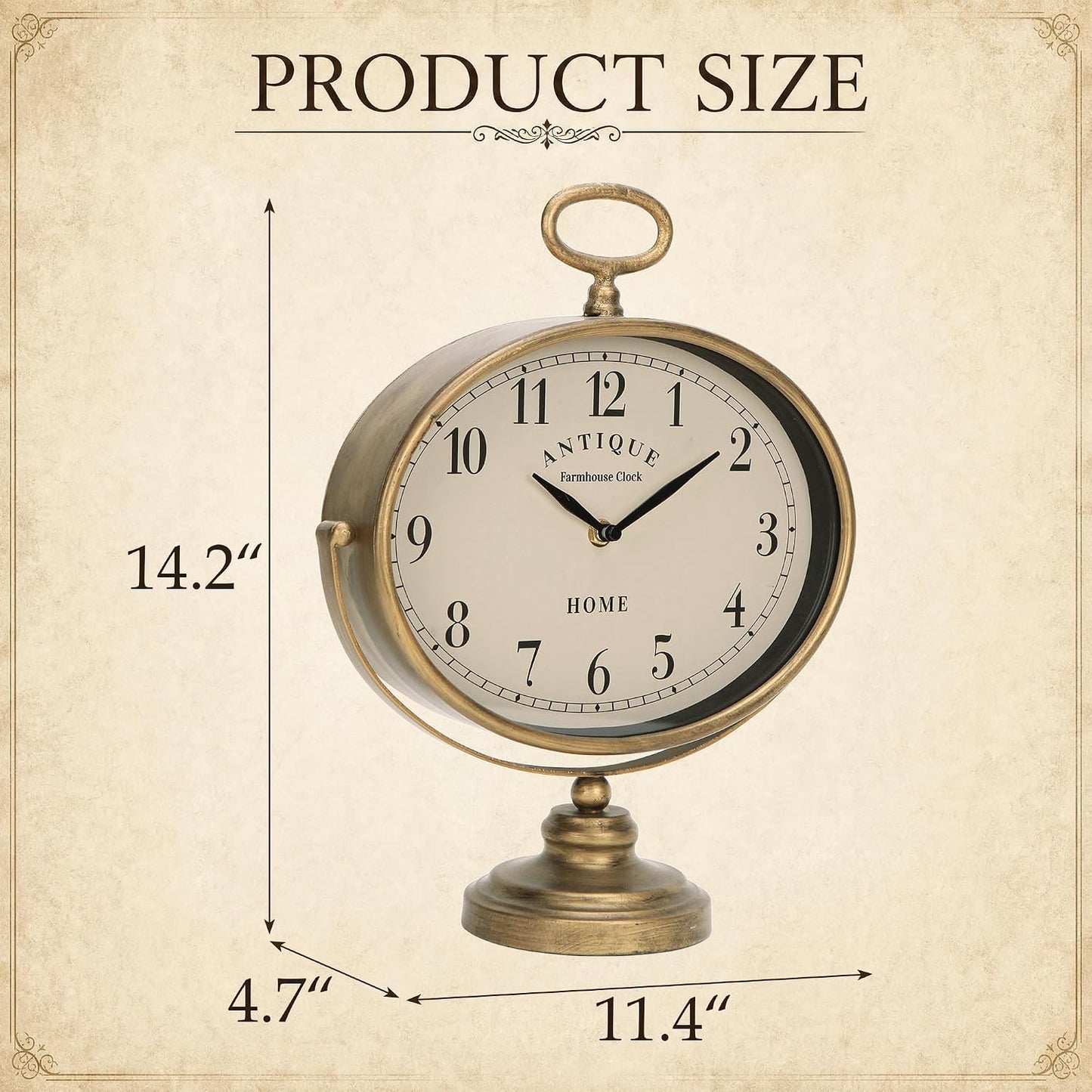 NIKKY HOME Mantel Clock, Gold Retro Tabletop Clocks Silent-Non-Ticking | 11-inch Large Desk Clock for Living Room