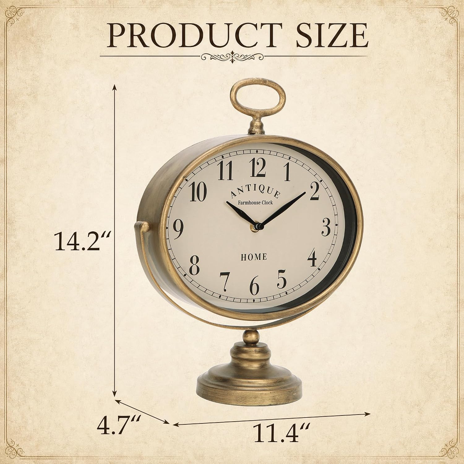 NIKKY HOME Mantel Clock, Gold Retro Tabletop Clocks Silent-Non-Ticking | 11-inch Large Desk Clock for Living Room