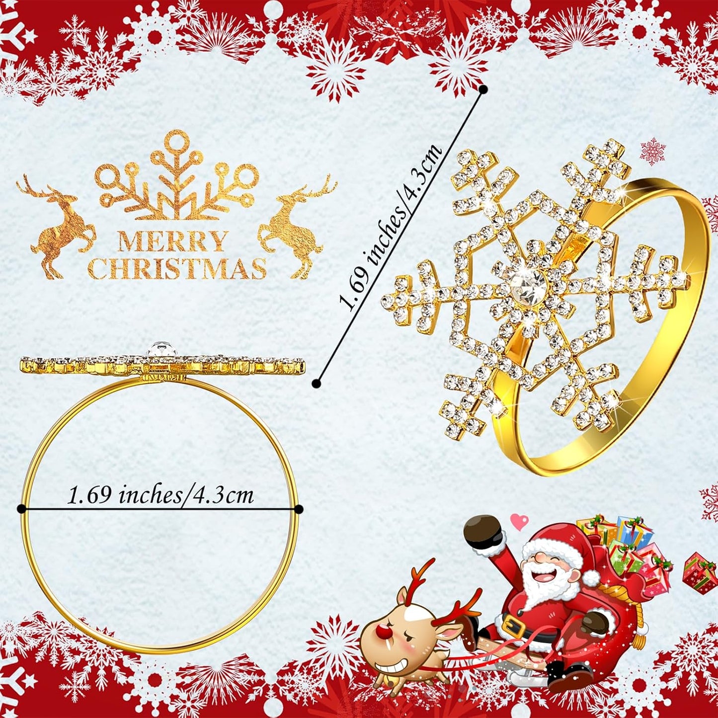 Patelai 100 Pieces 12 Pcs Snowflake Napkin Rings Rhinestone for Xmas,Gold | Christmas Thanksgiving Table Decor, Snow