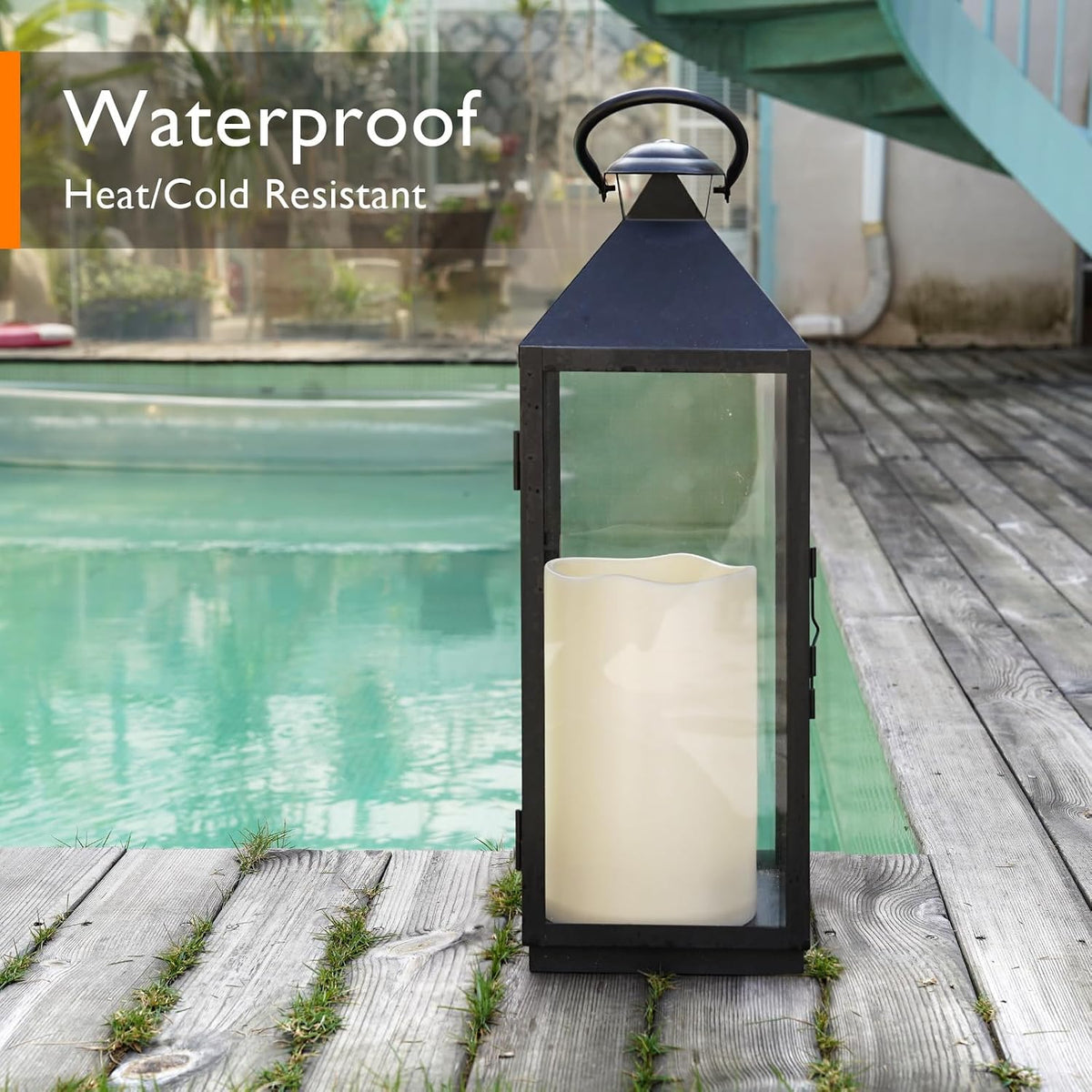 Homemory 6" x 9" Extra Large Outdoor Waterproof Candle with Auto 6H Timer | LED Flickering Pillar Candle Battery