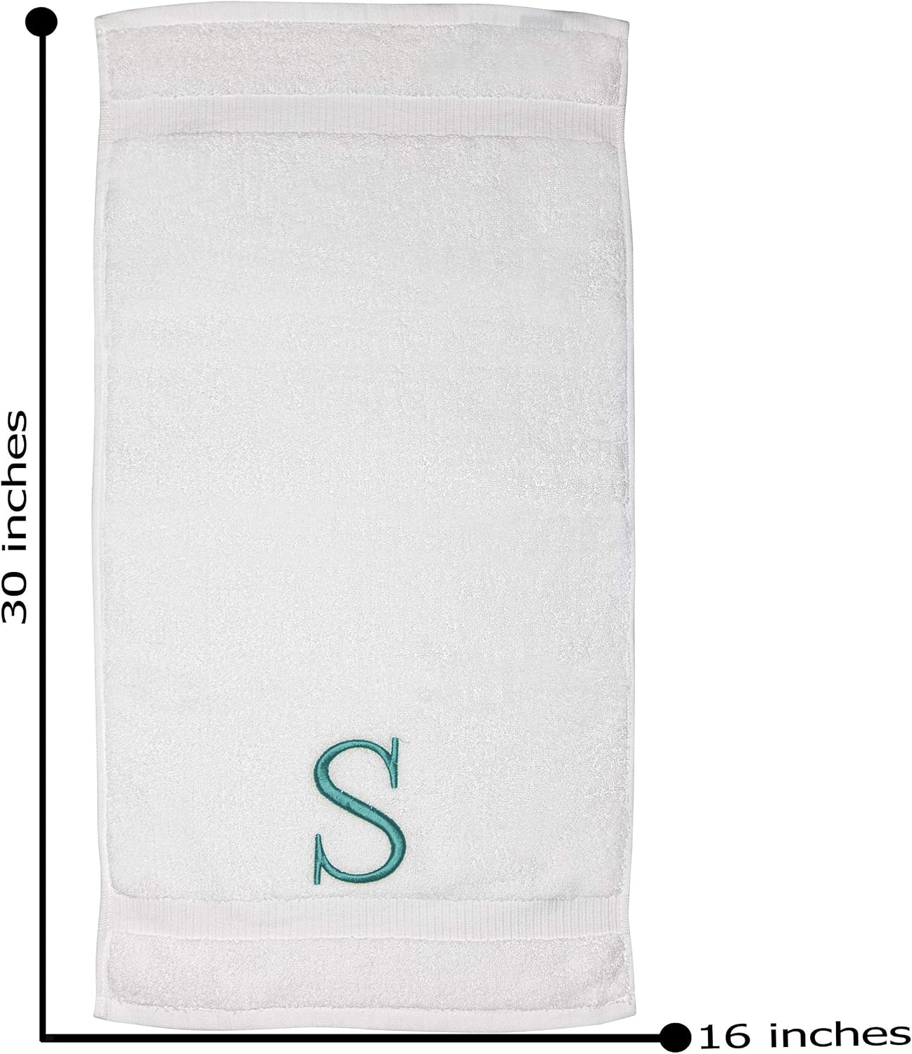 White with Teal Monogrammed Hand Towels for Bathroom - Set of 2 Letter S | Luxury Hotel Quality Initial Towels For
