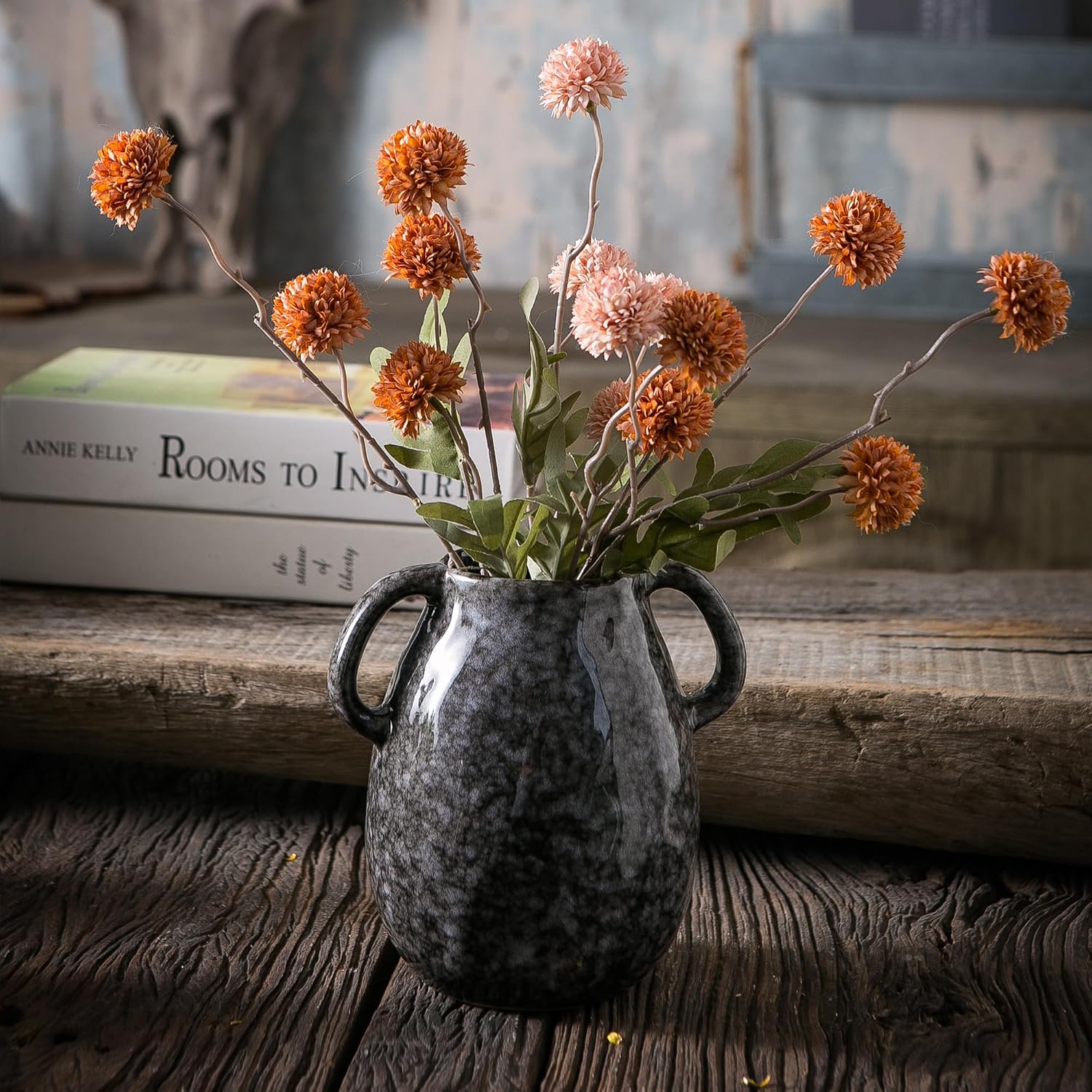 Black Ceramic Vase / Double Handle - Black