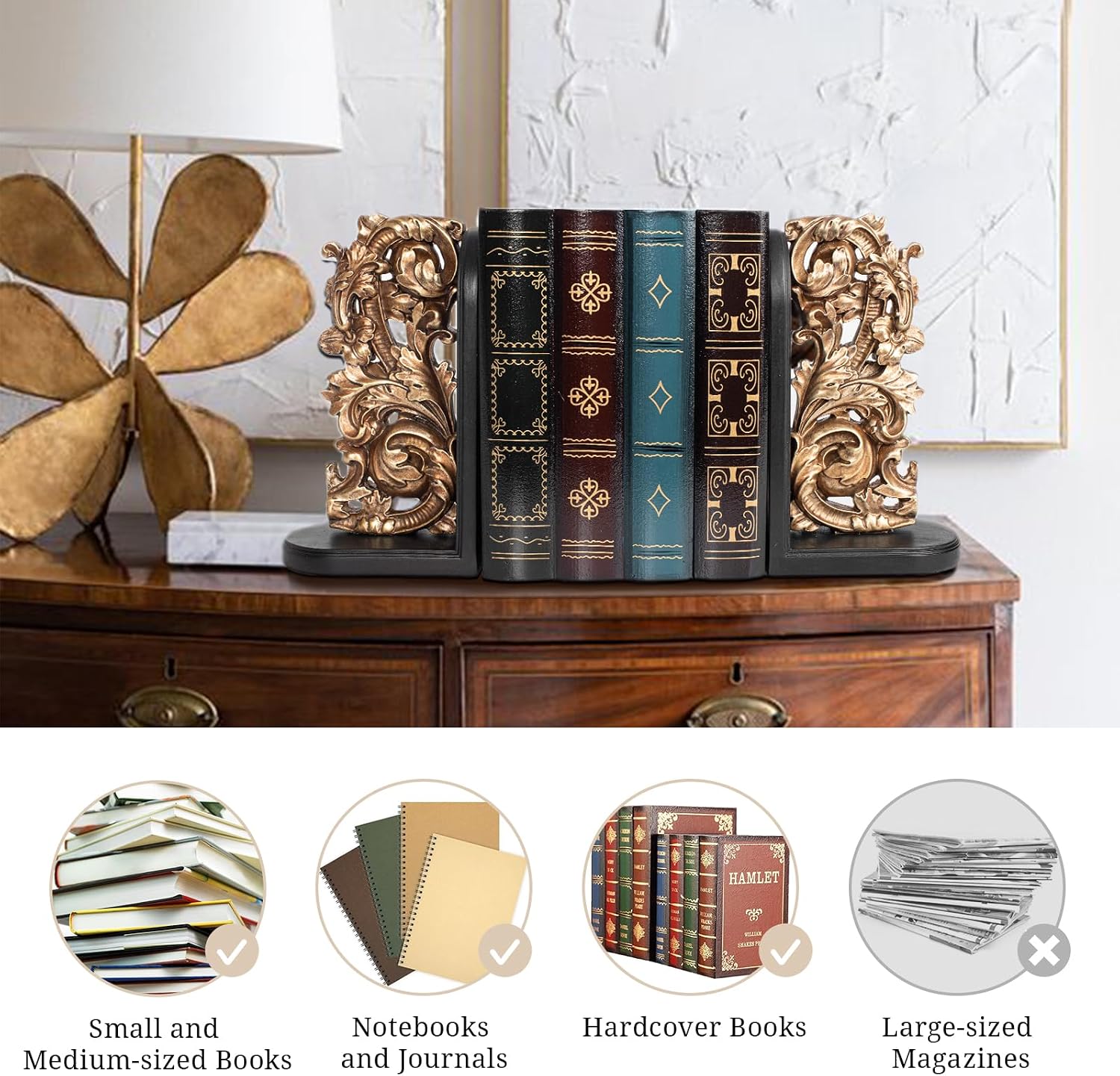 Vintage Heavy Duty Bookends / Bronze Gold & Black