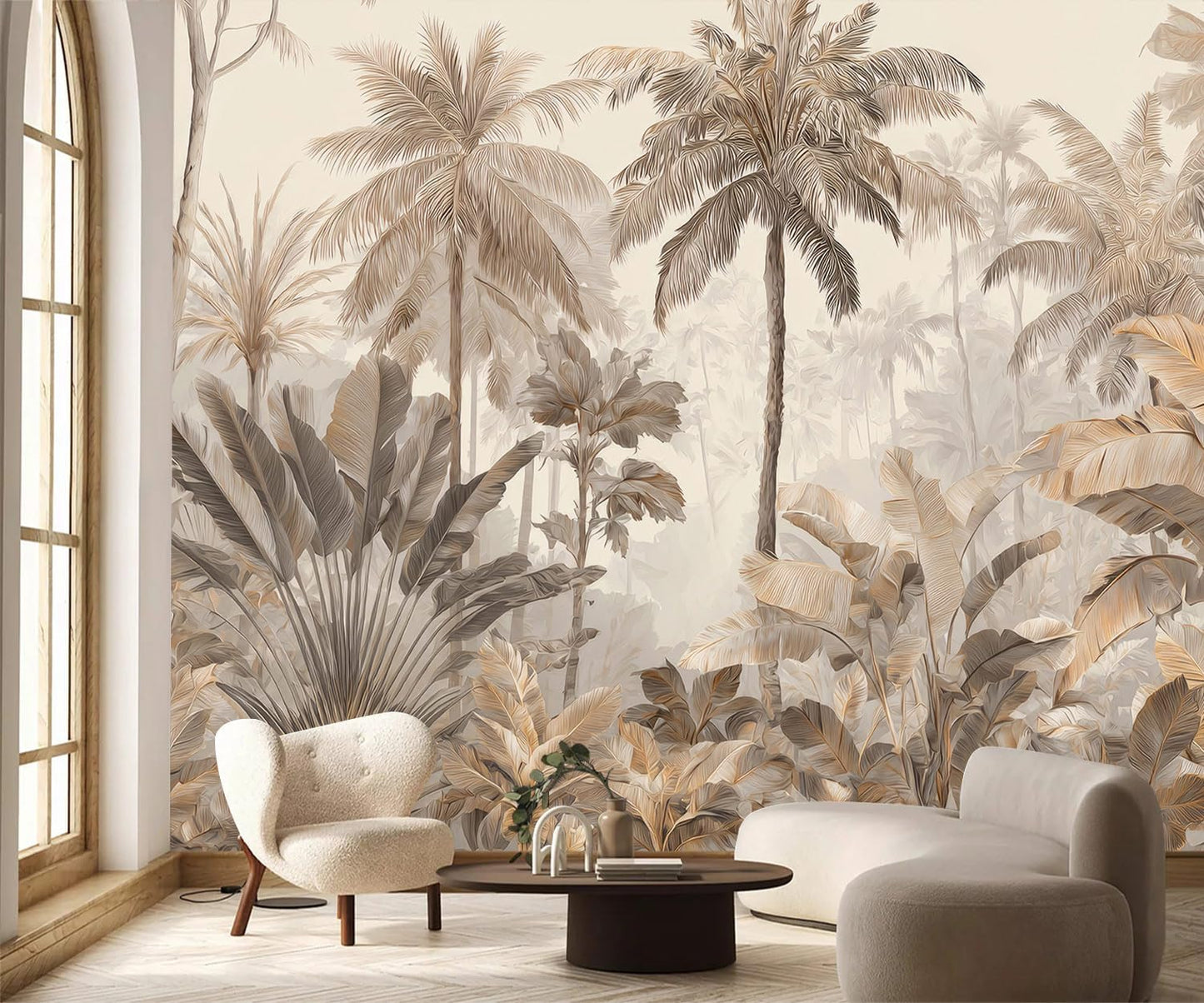 Retro Tropical Jungle Plant Leaves Peel and Stick Wallpaper murals / Zz10 / 79 x 55
