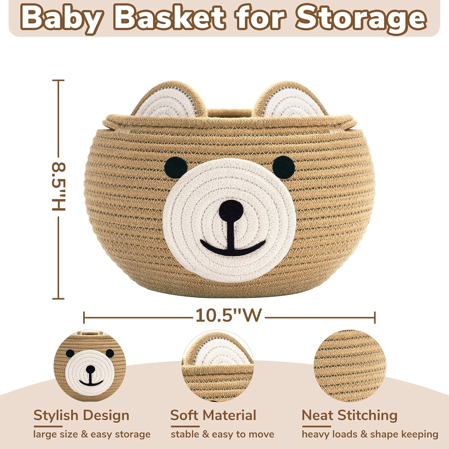 Empty Baby Shower Basket / Brown / 10.5"D x 8.5"H