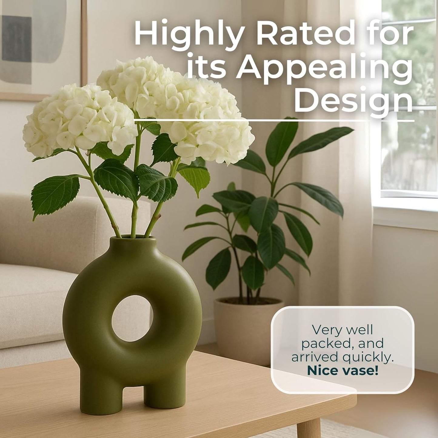 Modern Geometric Ceramic Vase / 7.0" H / Green