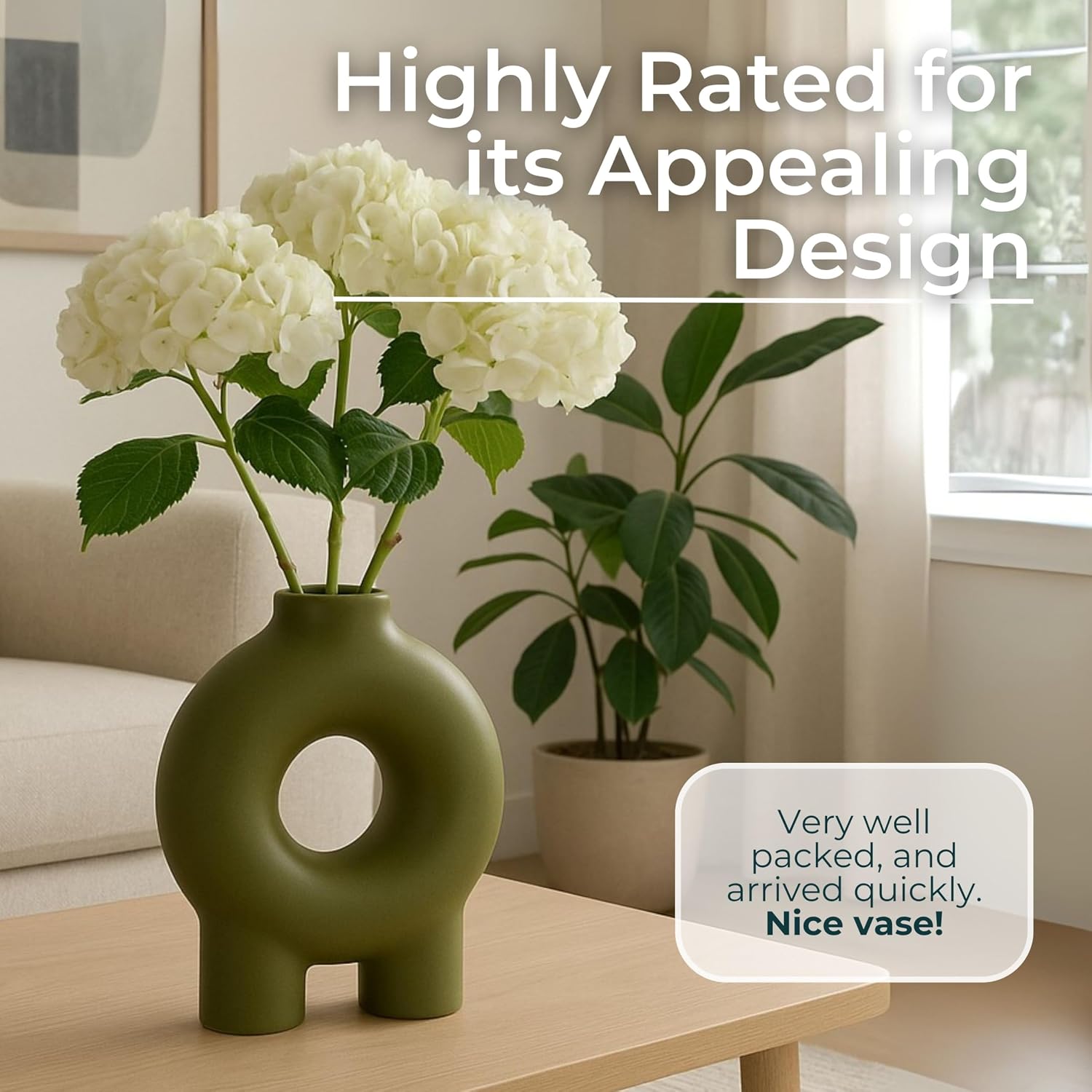 Modern Geometric Ceramic Vase / 7.0" H / Green