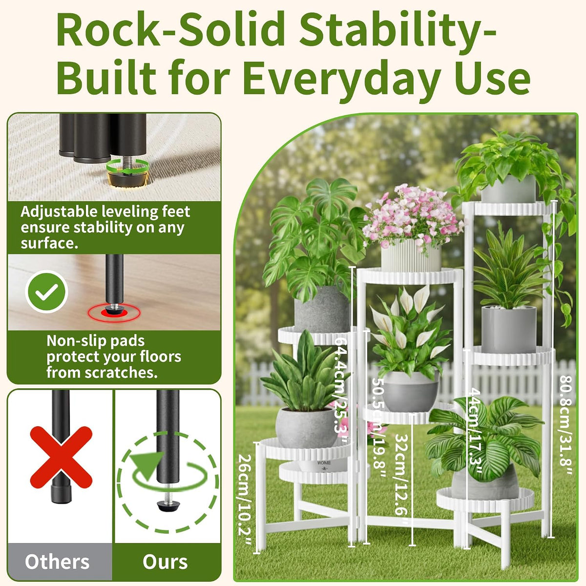 8 Tier Plant Stand Indoor Outdoor, Corner Tiered Fladable Plant Stands, Planter Display Rack for Multiple Plants, Iron