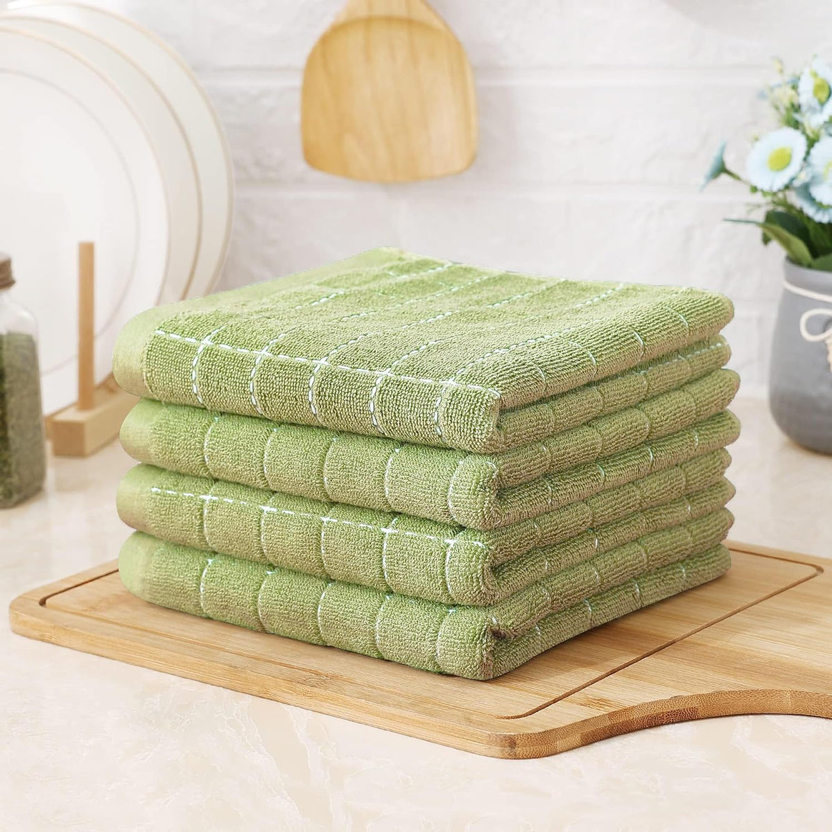 Homaxy 100% Cotton Terry Kitchen Towels, 8 Pack, Sage Green | Ultra Soft and Absorbent Dish Towels for Kitchen