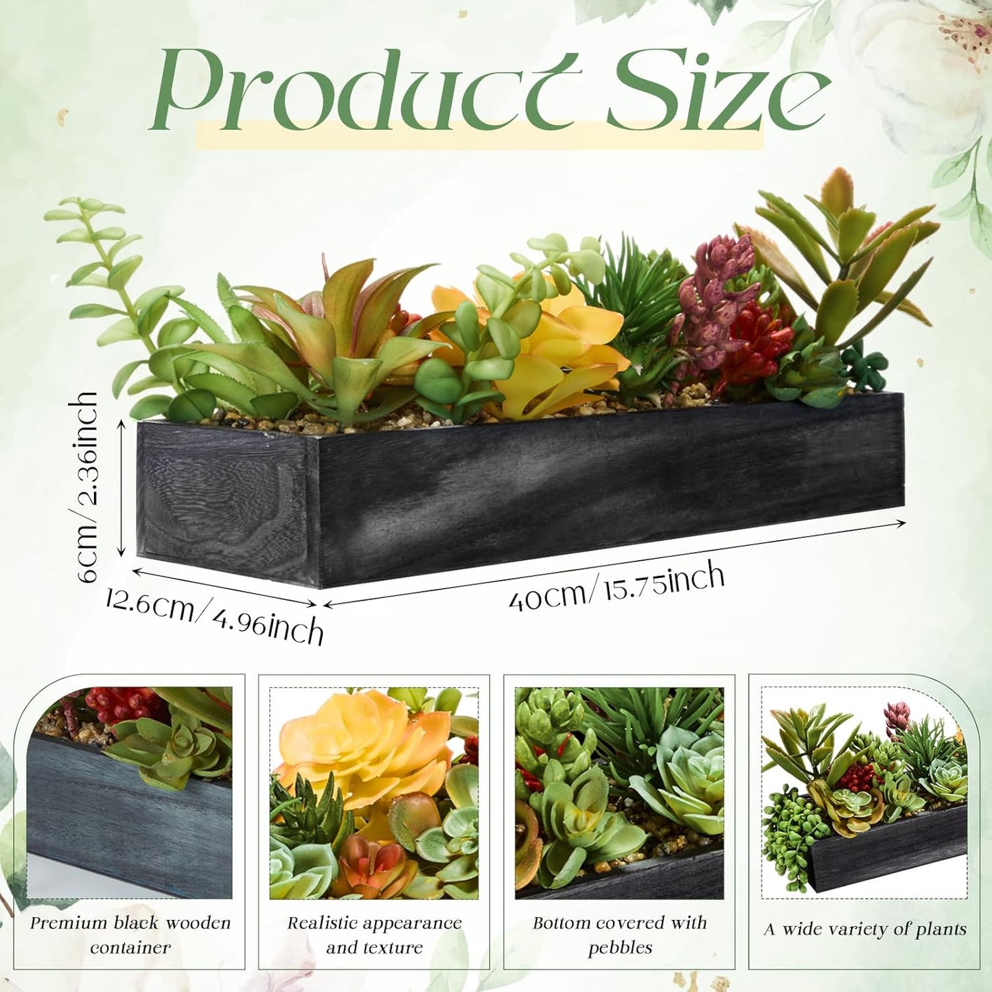 Artificial Succulent Arrangement Faux Succulents Plants in Rectangular / Black / Classic / 16 Inch