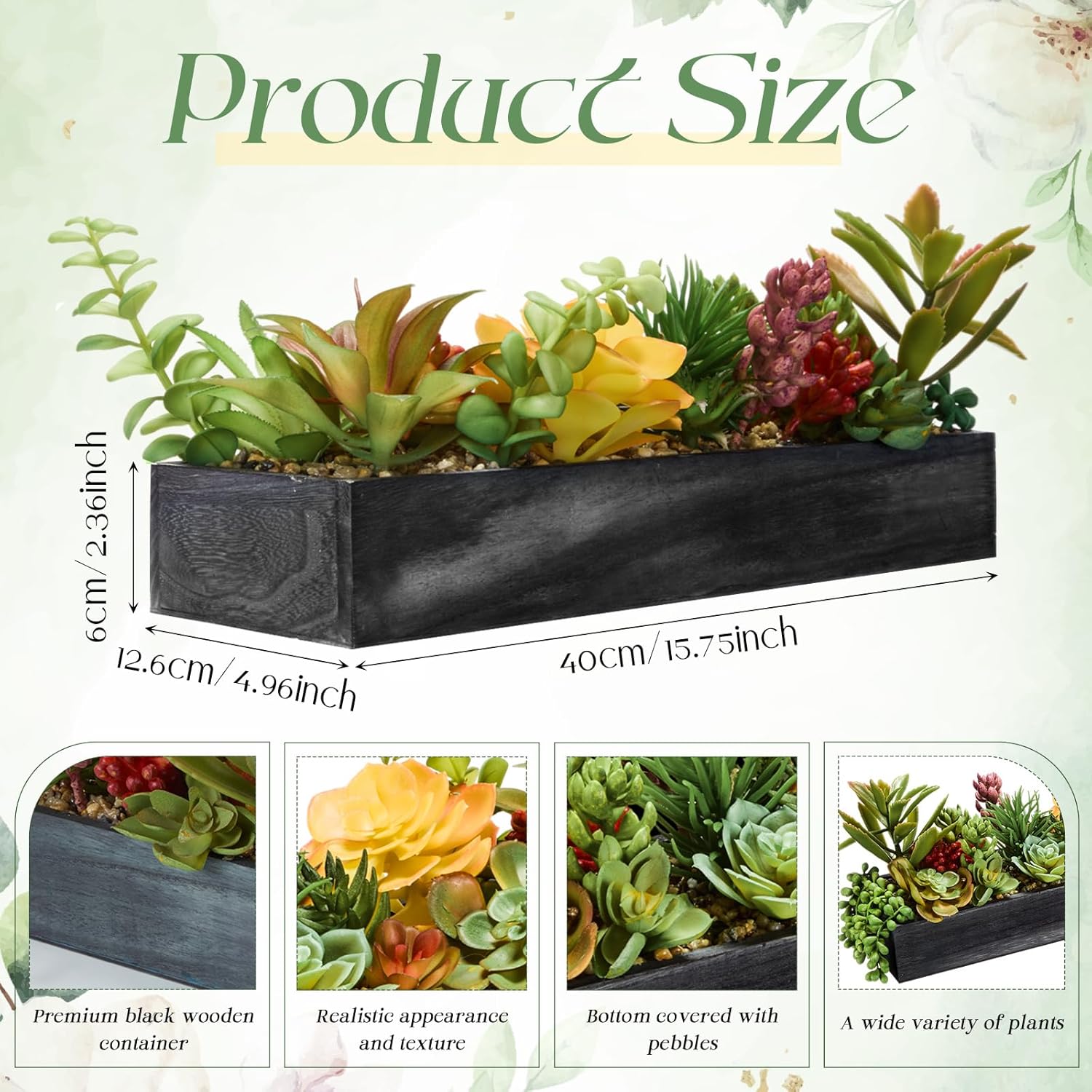 Artificial Succulent Arrangement Faux Succulents Plants in Rectangular / Black / Classic / 16 Inch