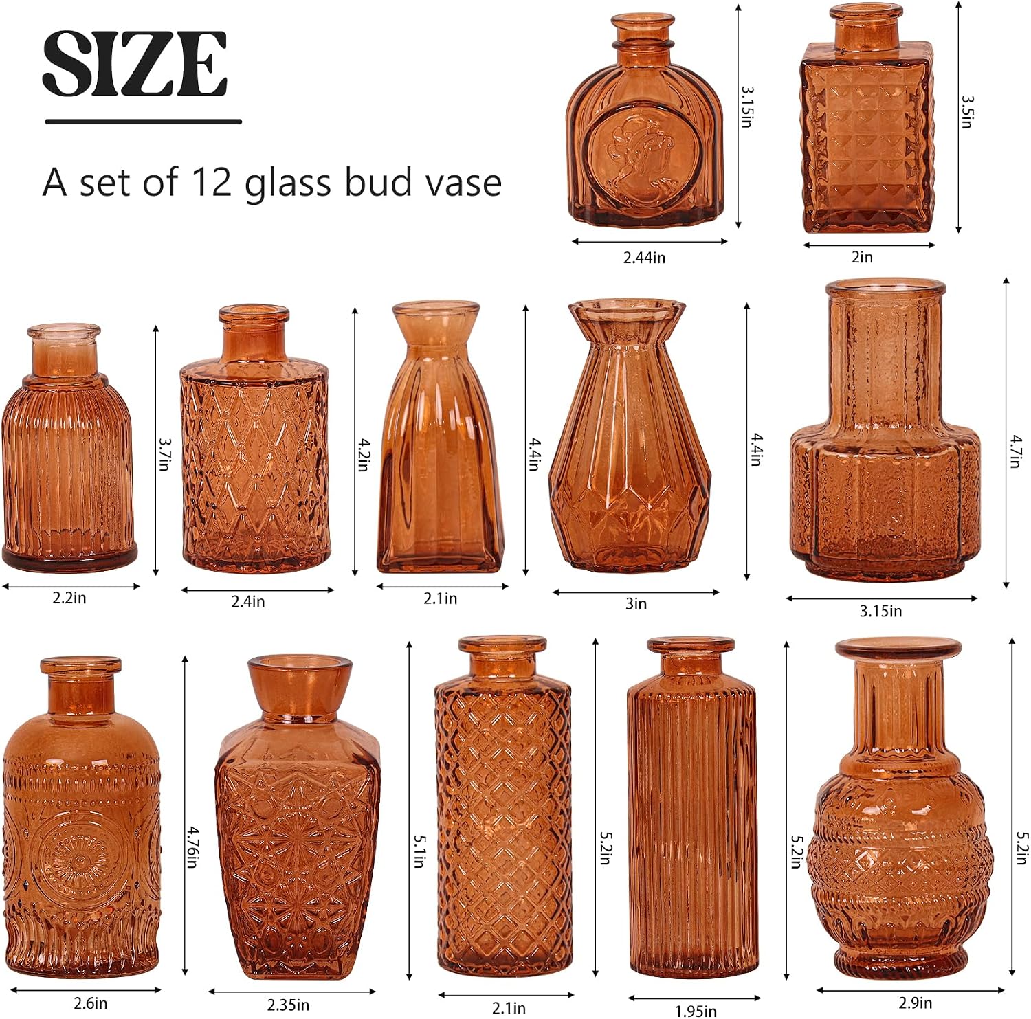 Glass Bud Vase Set / Amber / Clear / Set of 12