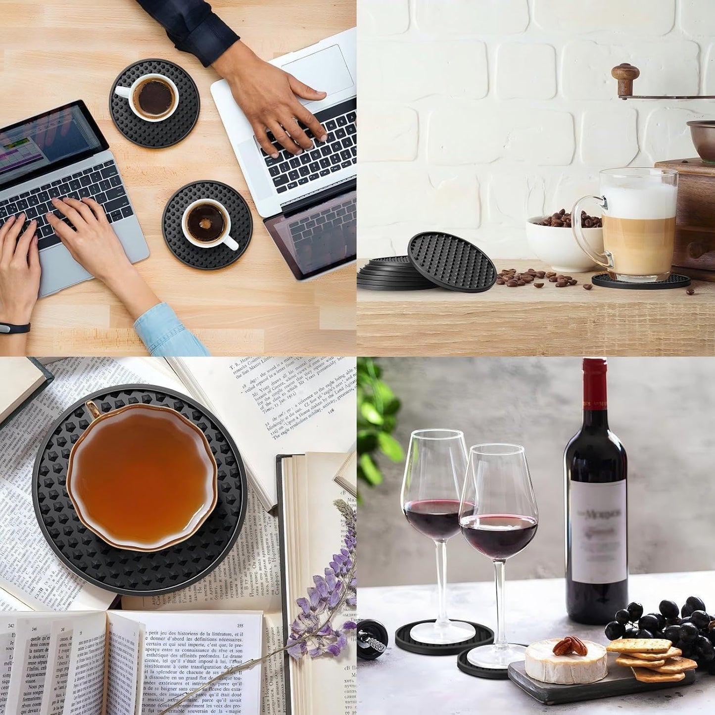 Silicone Coasters for Drinks Nonslip Silicone Drink Coasters Cold Hot Heat / Black / Set of 60