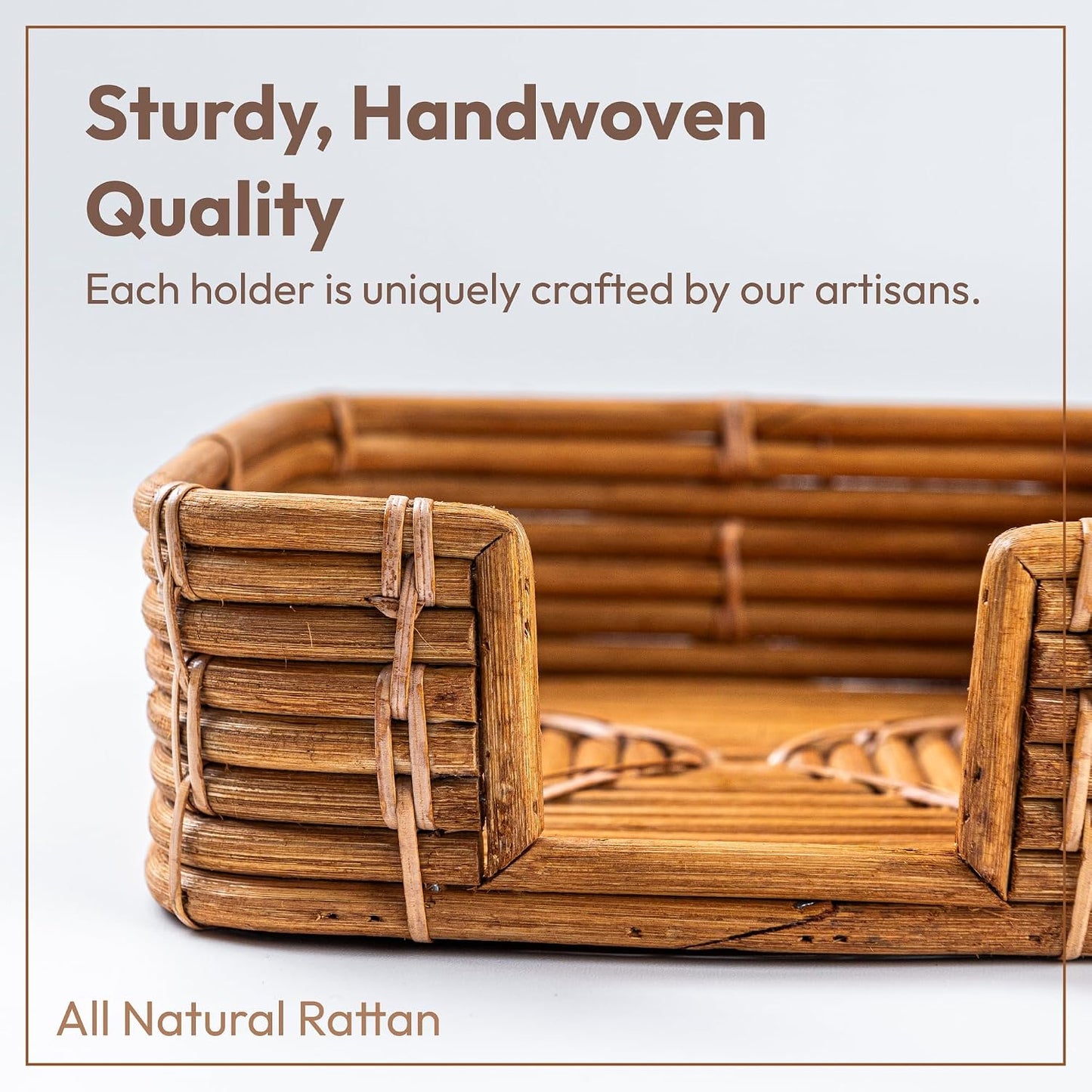 Square Rattan Napkin Holder / Natural Honey / 7.5 x 7.5