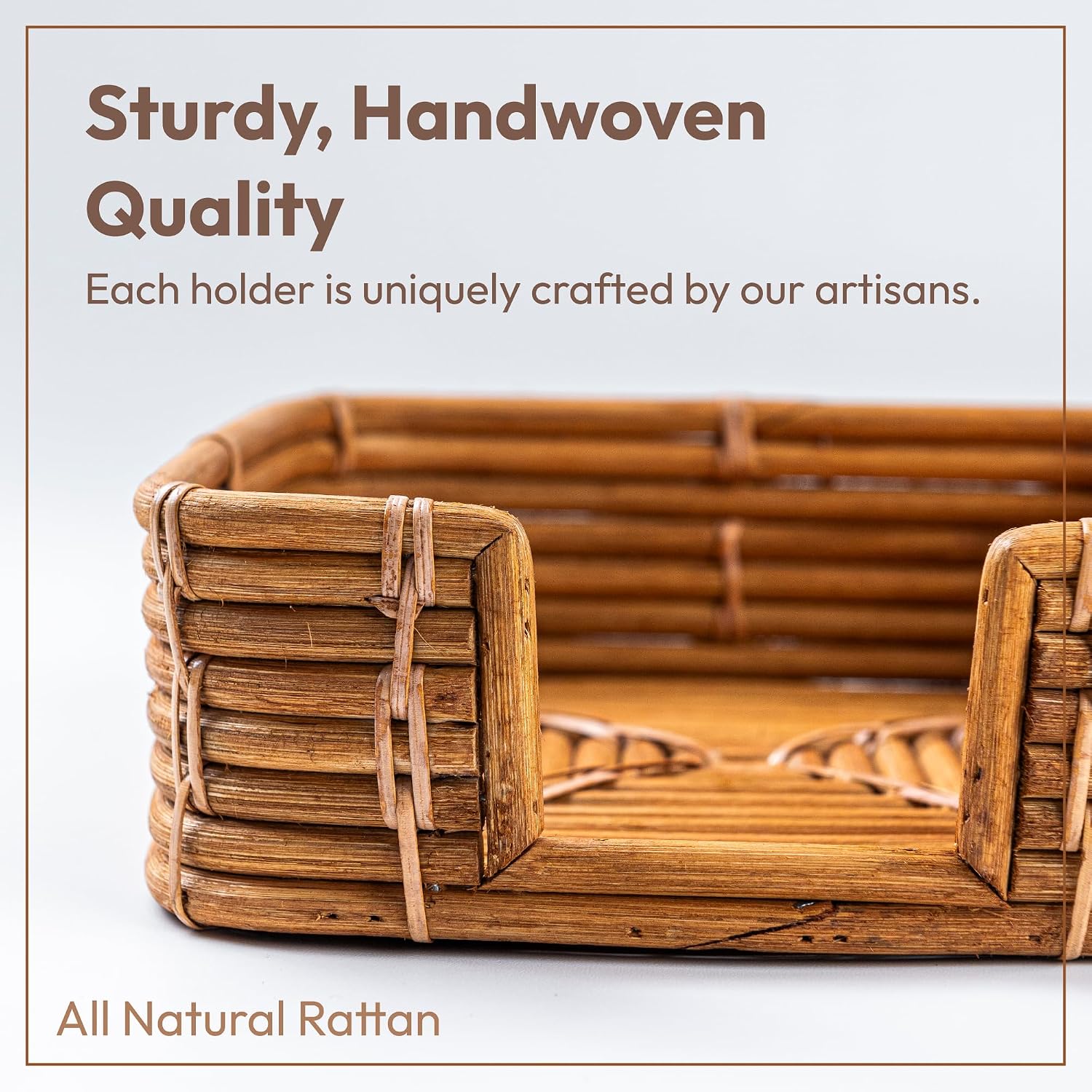 Square Rattan Napkin Holder / Natural Honey / 7.5 x 7.5