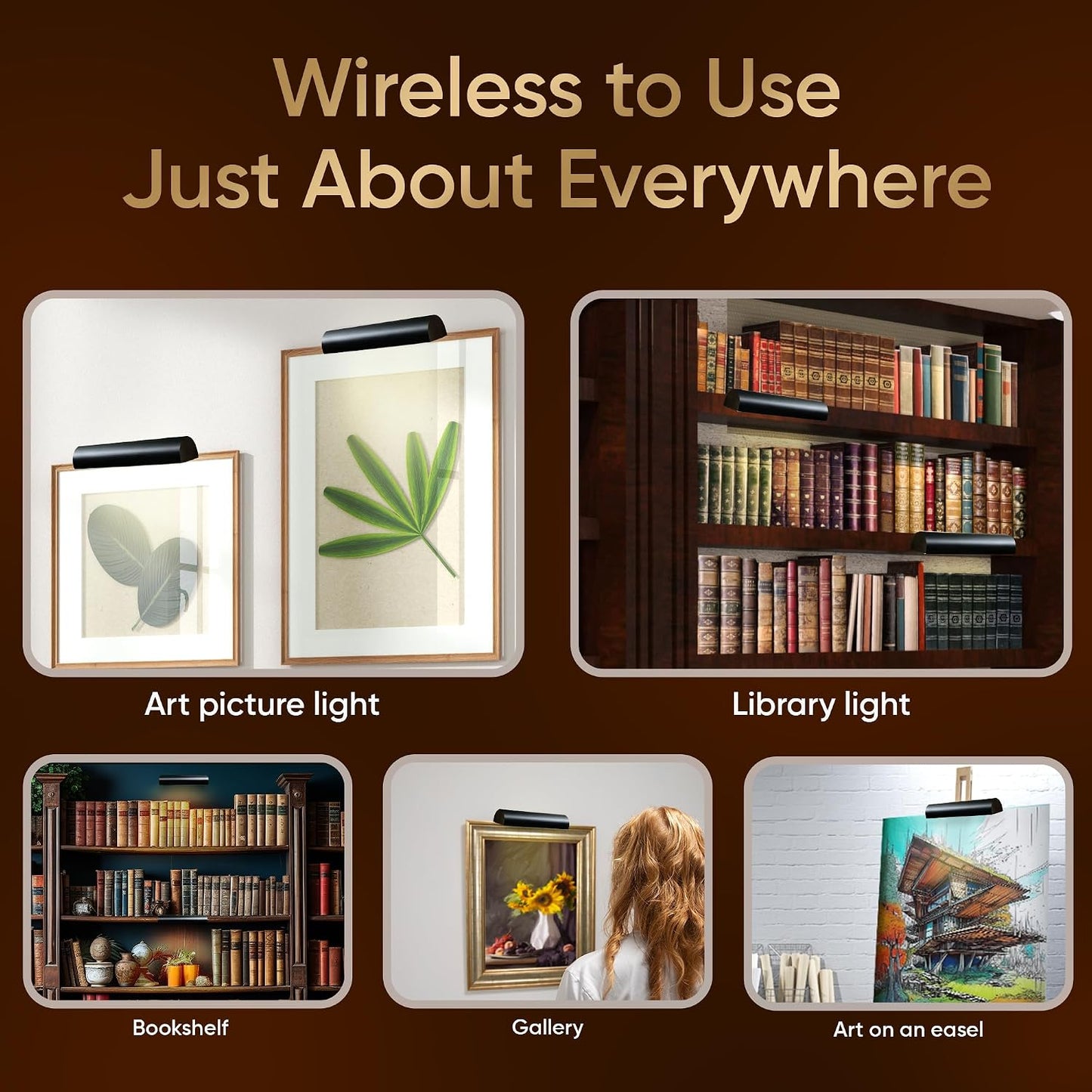 Concepdesigns Picture Light, Battery Operated Picture Light, Dimmable Wireless Picture Lights for wall, Art Light