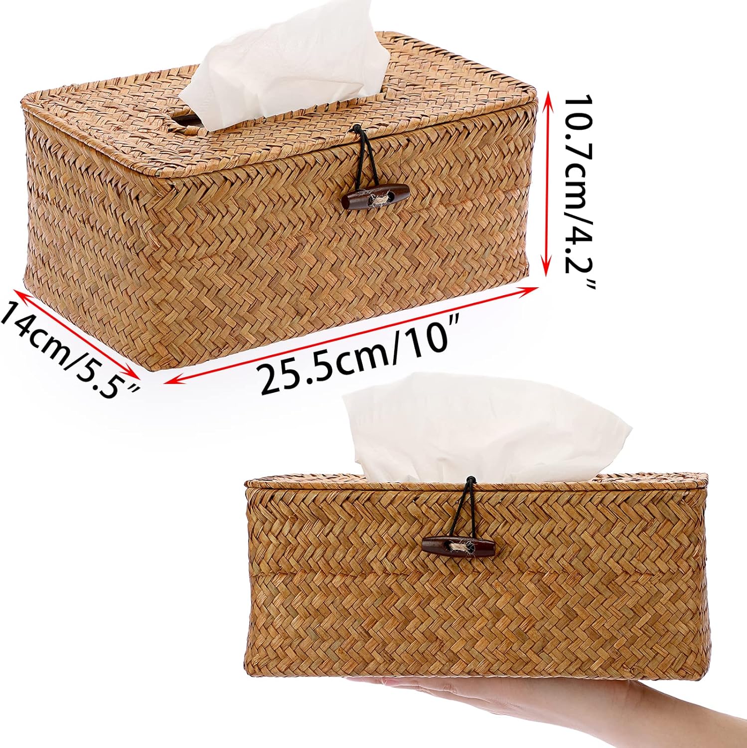 Tissue Box Cover Rectangle Tissue Box Seagrass Tissue Box Holder Woven Tissue / Caramel / Medium