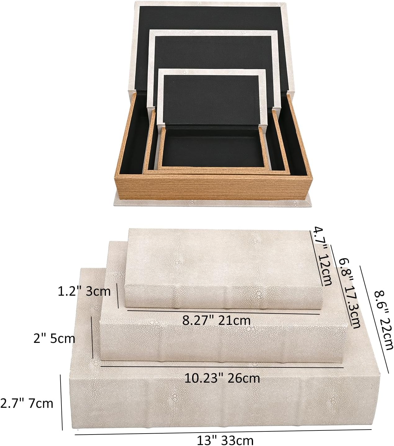 Wooden Book Shaped Hidden Storage Boxes / Set of 3