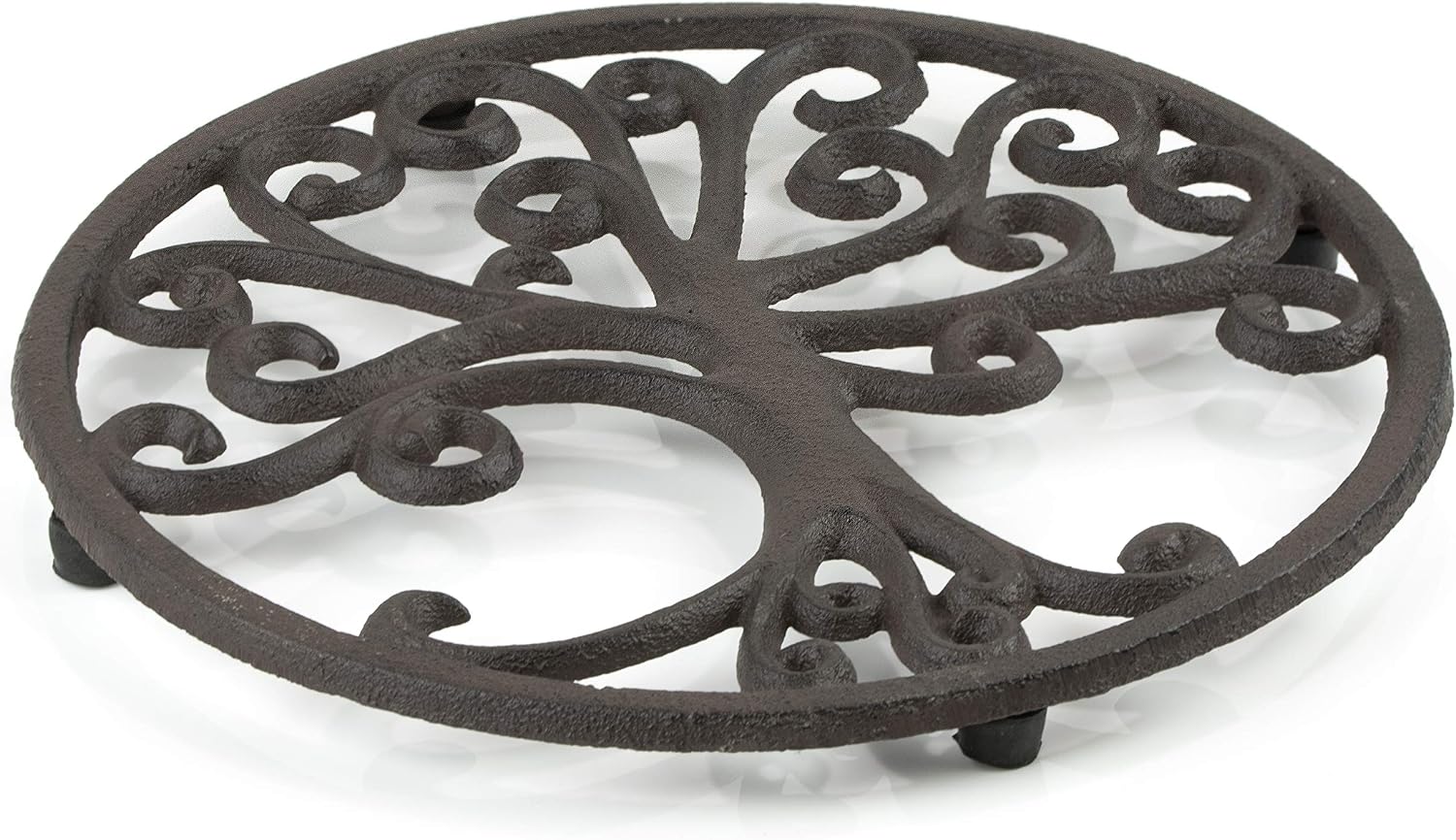 GASARÉ, Cast Iron Trivet for Hot Dishes, Pots, and Pans, Metal Trivet, Tree of Life Design, Rubber Feet Caps, Ring