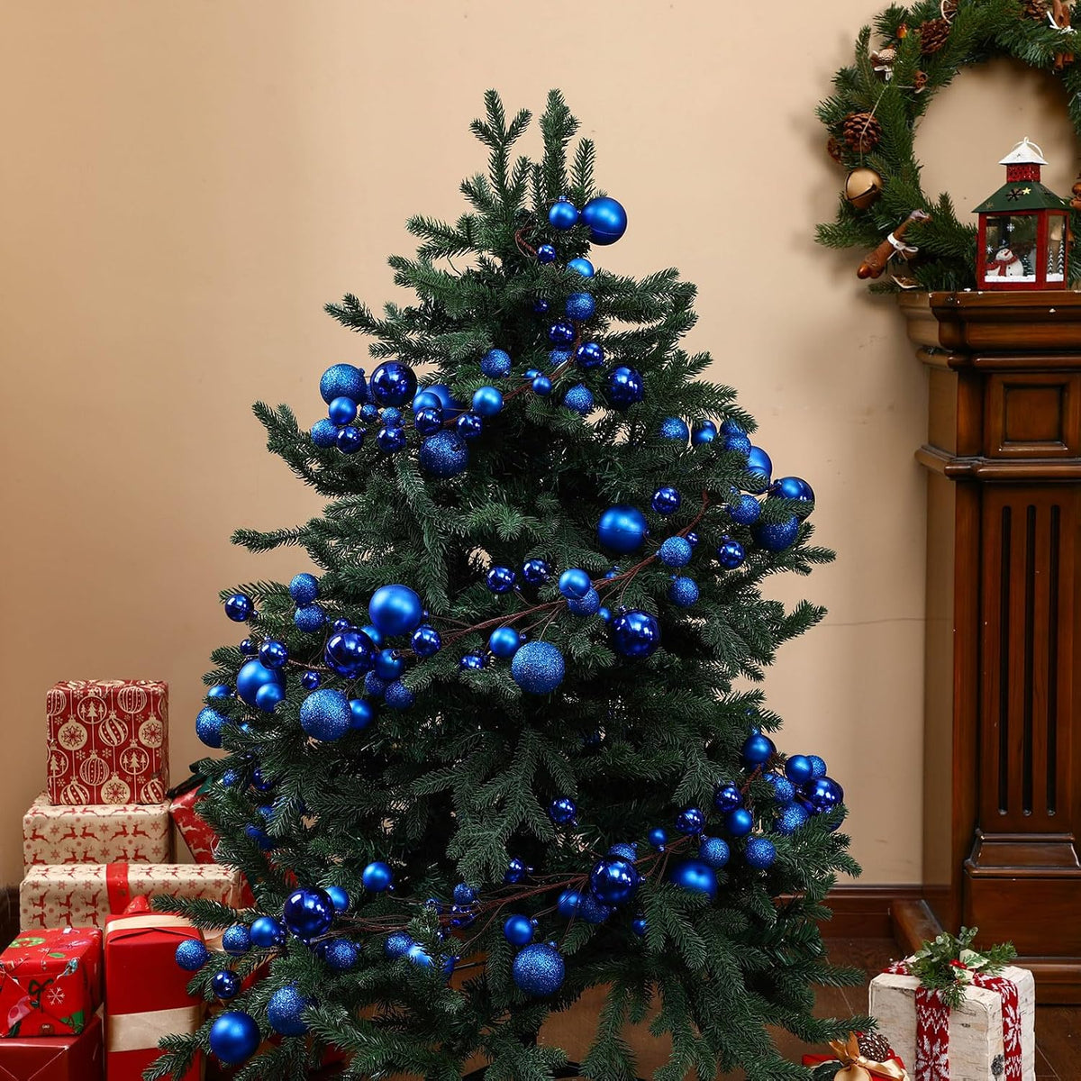 2 Pcs 6 ft Christmas Ball Ornament Garland, Navy Blue | Bauble Bulb Christmas Tree Ball Decoration Shatterproof