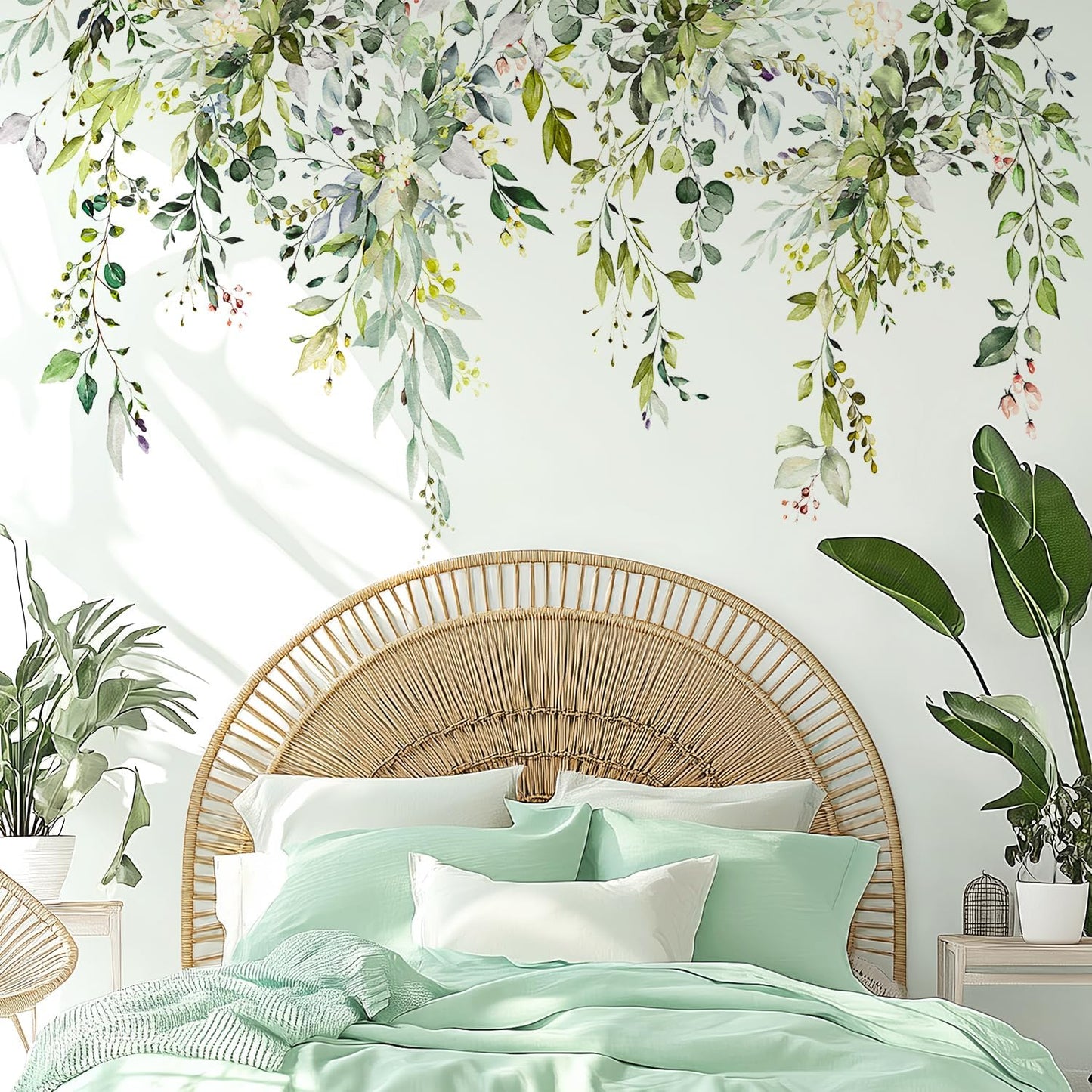 Large Floral Flowers Wall Stickers / Plants Green