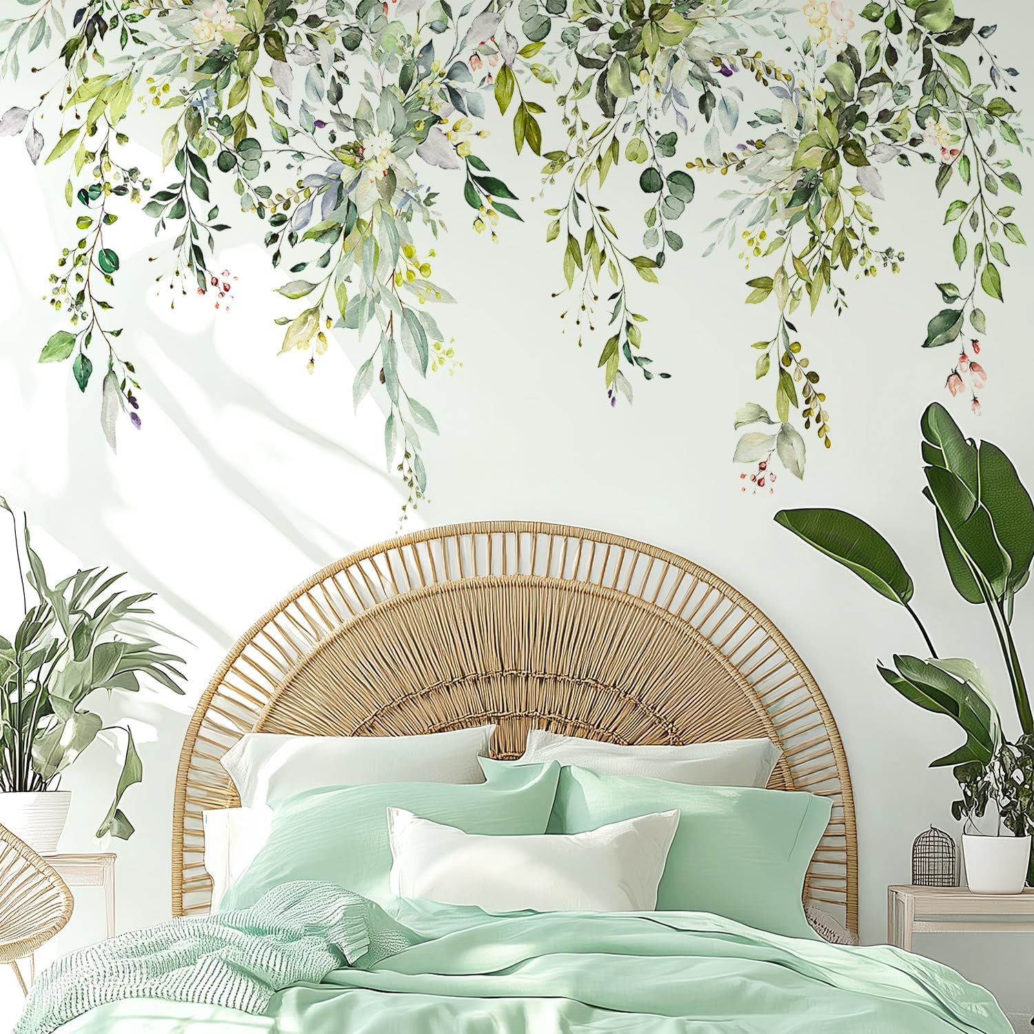 Large Floral Flowers Wall Stickers / Plants Green