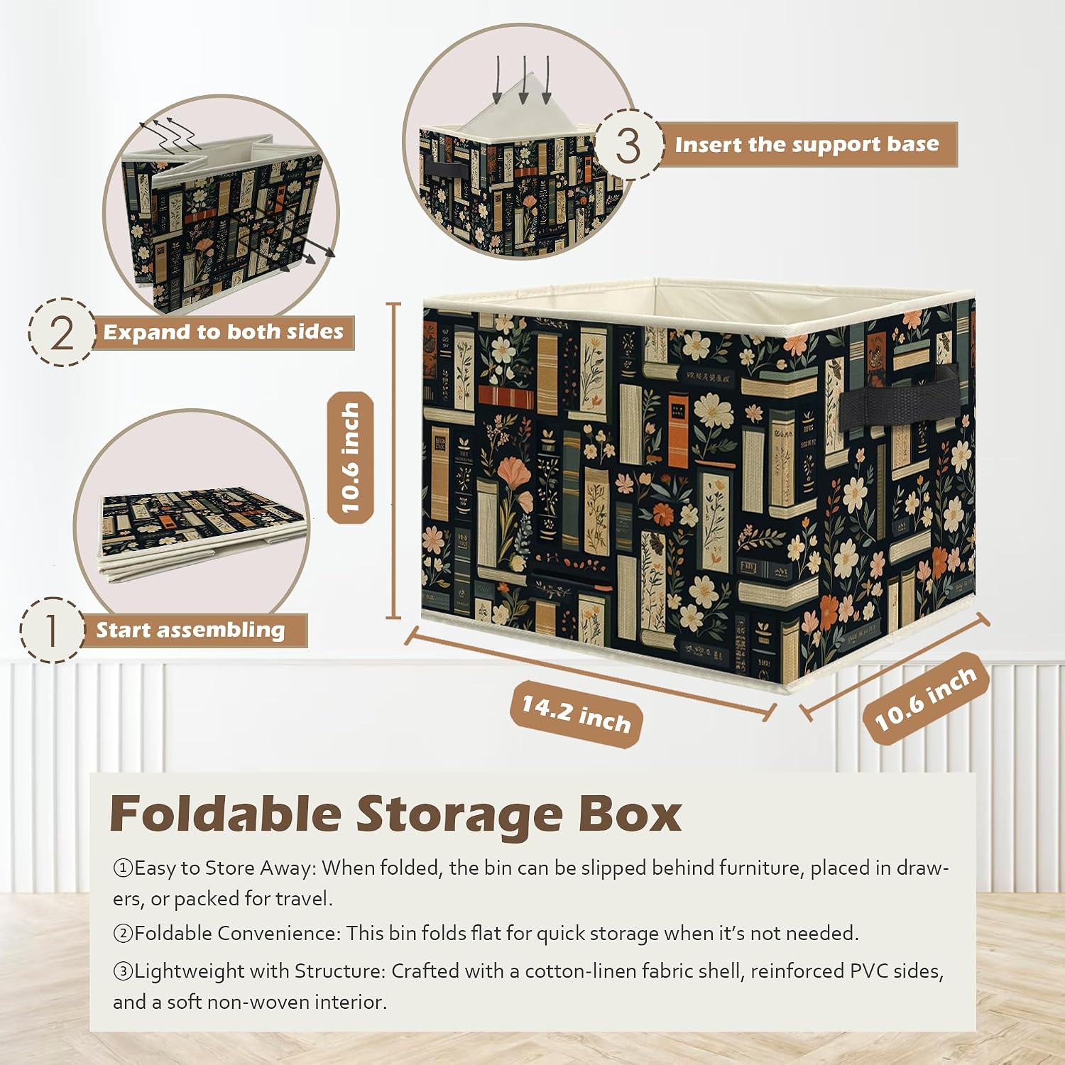 Dark Floral Book Storage Box Bins / Reading Corner-5