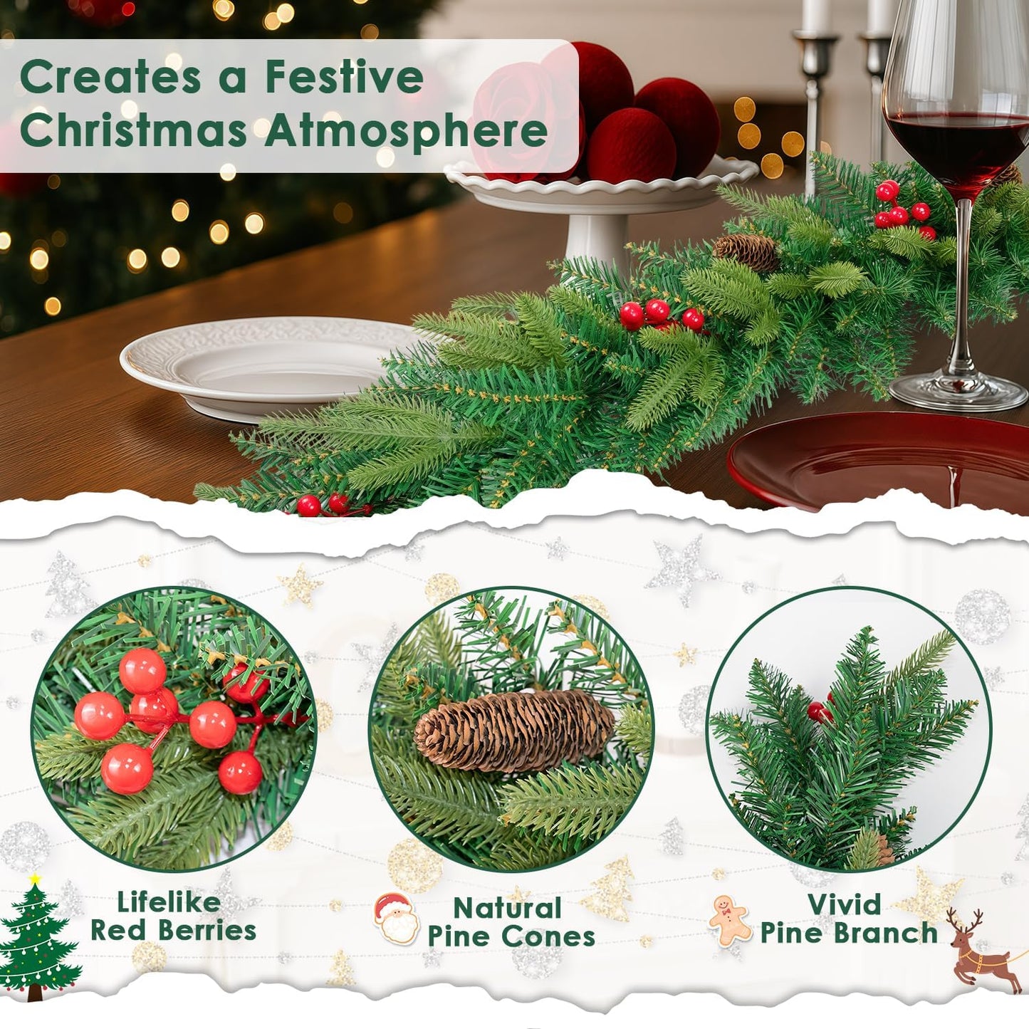 Winter Decor Artificial Norfolk Pine Christmas Garland, 6FT | Cedar Eucalyptus Greenery Realistic Tree for Mantel