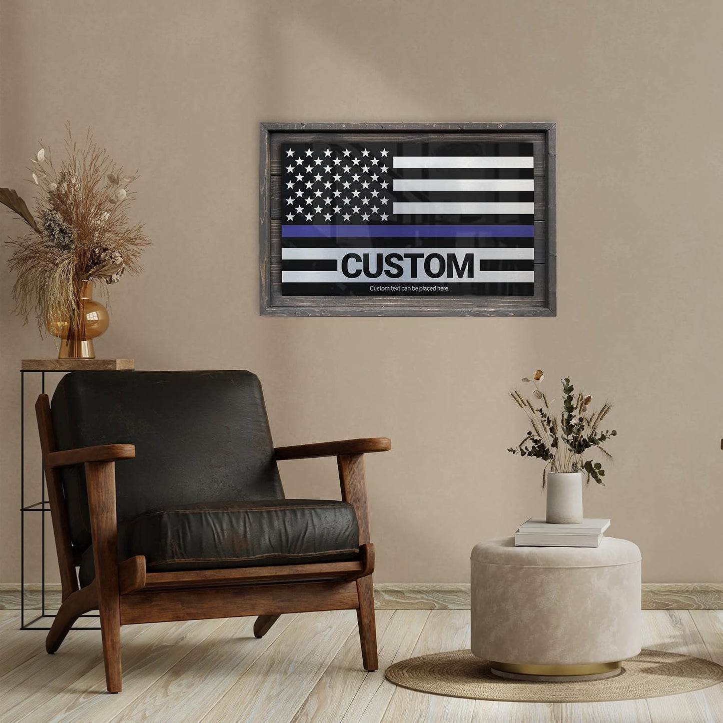 CUSTOM Rustic Thin Blue Line American Flag Made of Wood and Metal For Law / Blue Line Custom