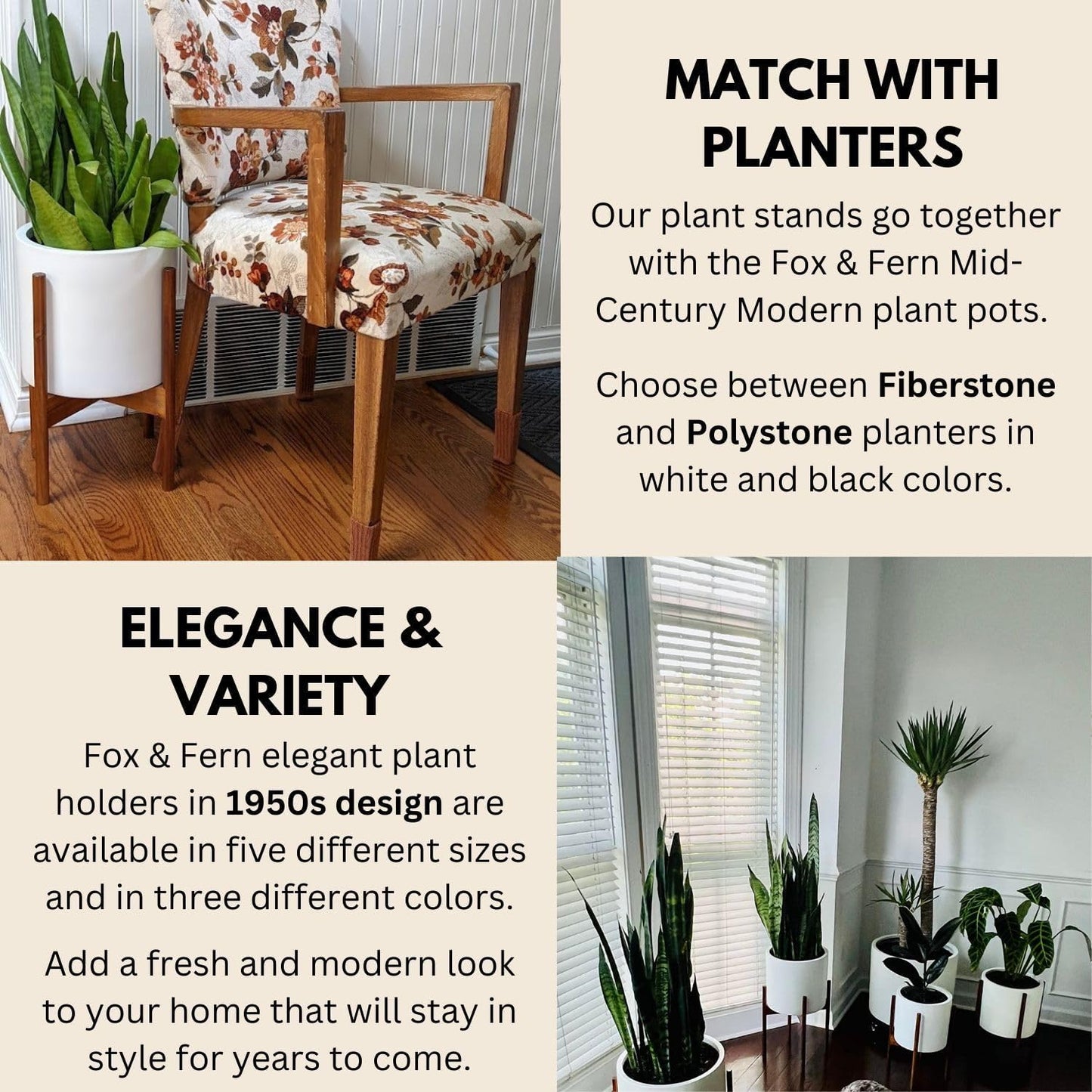 Fox & Fern Mid Century Plant Stands for Indoor Planters, Acacia, 10 Inch | Plug In Design, Holds 175 lbs, Two High