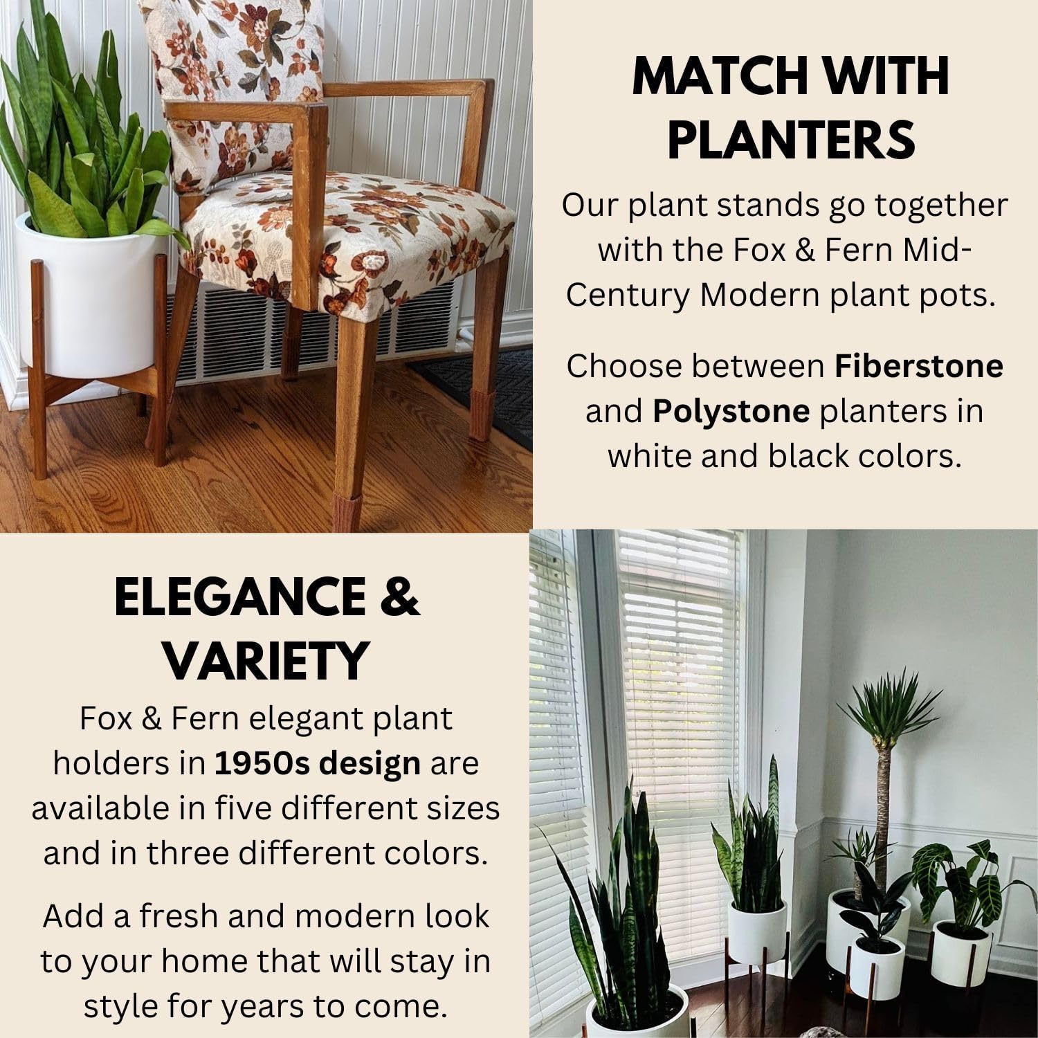 Fox & Fern Mid Century Plant Stands for Indoor Planters, Acacia, 10 Inch | Plug In Design, Holds 175 lbs, Two High